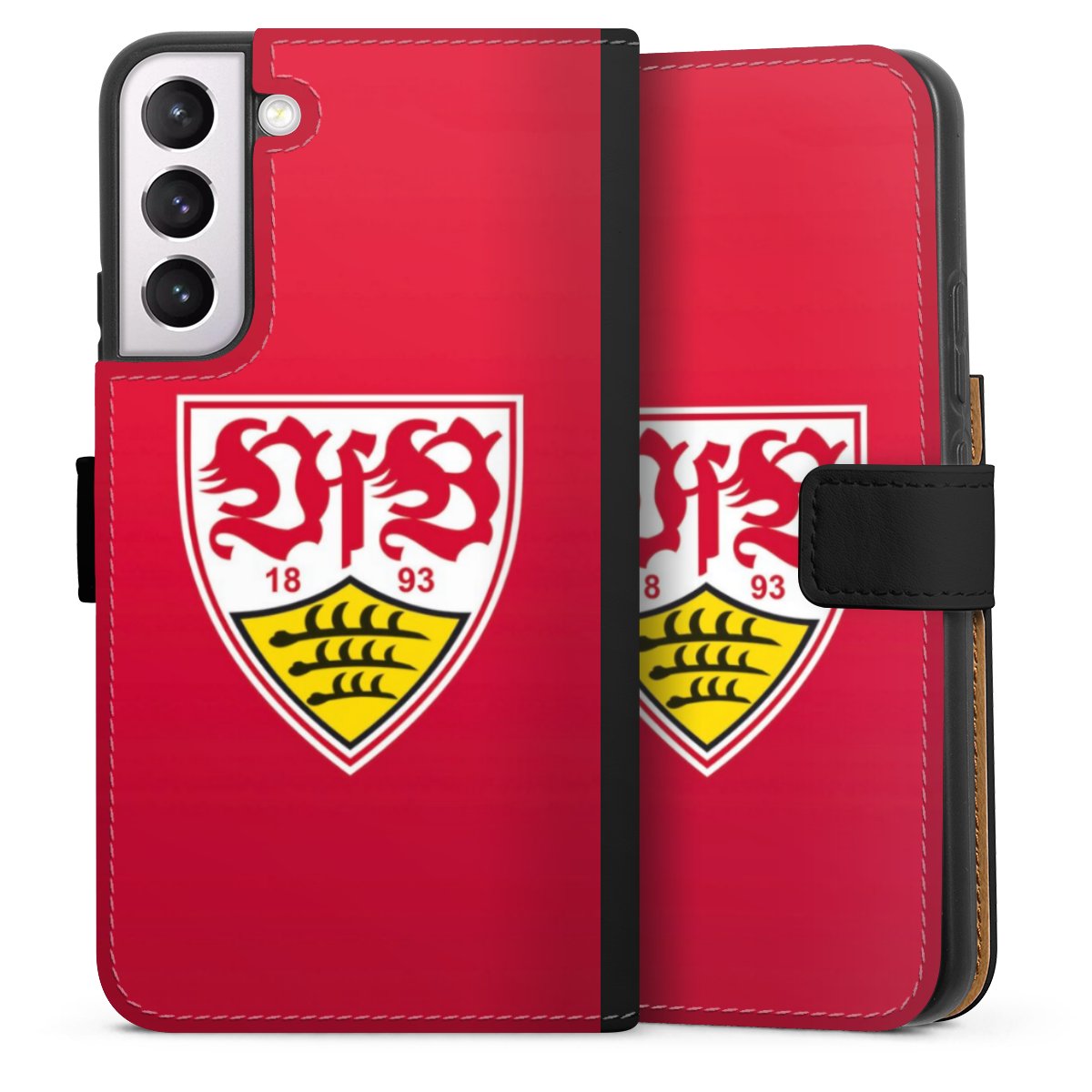 Galaxy S22+ Handy Klapphülle Handyhülle aus Kunst Leder schwarz Flip Case Official Licensed Product Vfb Stuttgart Sideflip mit Lasche