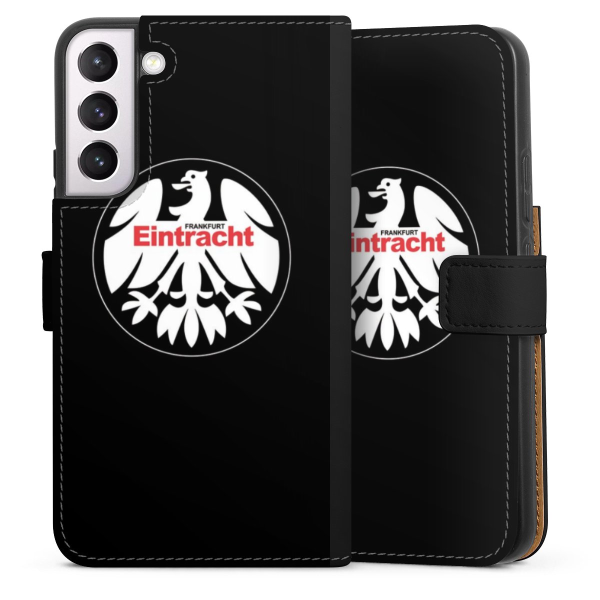 Galaxy S22+ Handy Klapphülle Handyhülle aus Kunst Leder schwarz Flip Case Official Licensed Product Eintracht Frankfurt Sge Sideflip mit Lasche