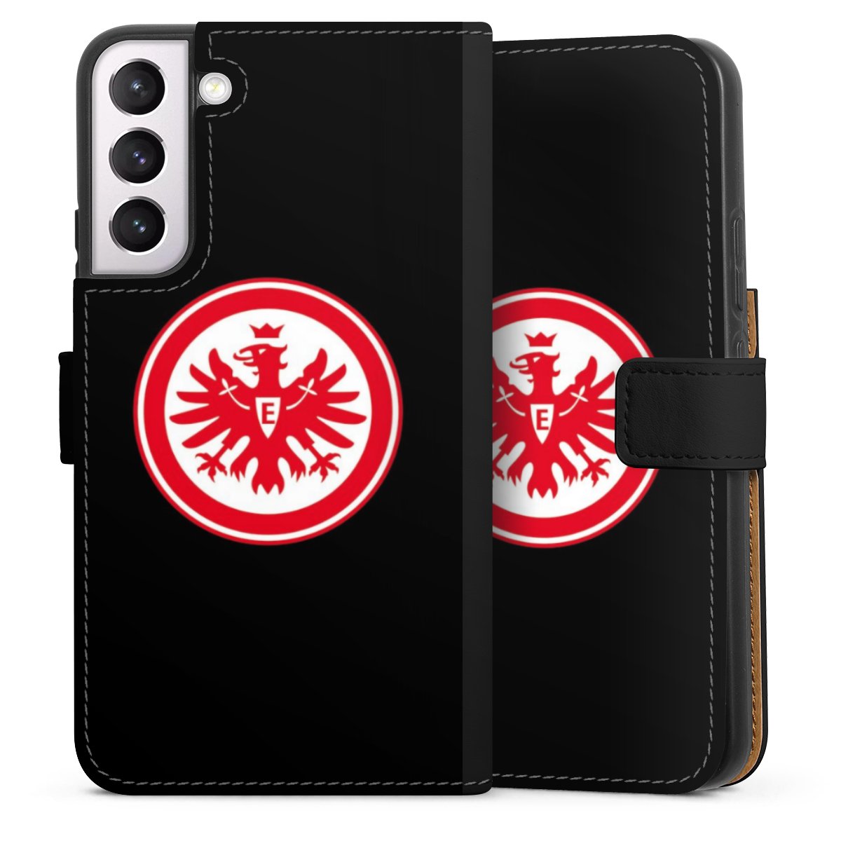 Galaxy S22+ Handy Klapphülle Handyhülle aus Kunst Leder schwarz Flip Case Eintracht Frankfurt Sge Eagle Sideflip mit Lasche