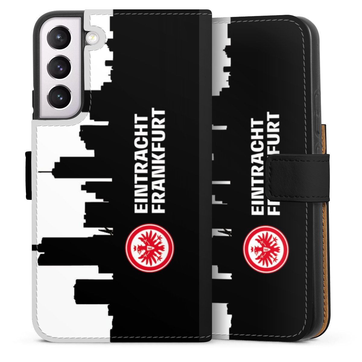 Galaxy S22+ Handy Klapphülle Handyhülle aus Kunst Leder schwarz Flip Case Sge Eintracht Frankfurt Official Licensed Product Sideflip mit Lasche