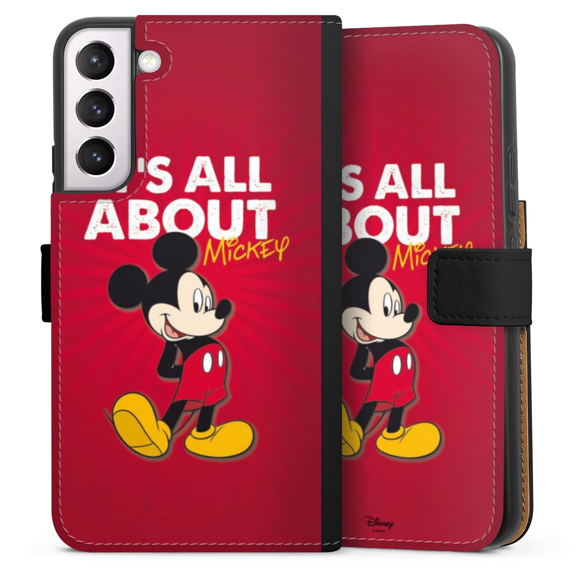 Galaxy S22+ Handy Klapphülle Handyhülle aus Kunst Leder schwarz Flip Case Mouse Disney Official Licensed Product Sideflip mit Lasche