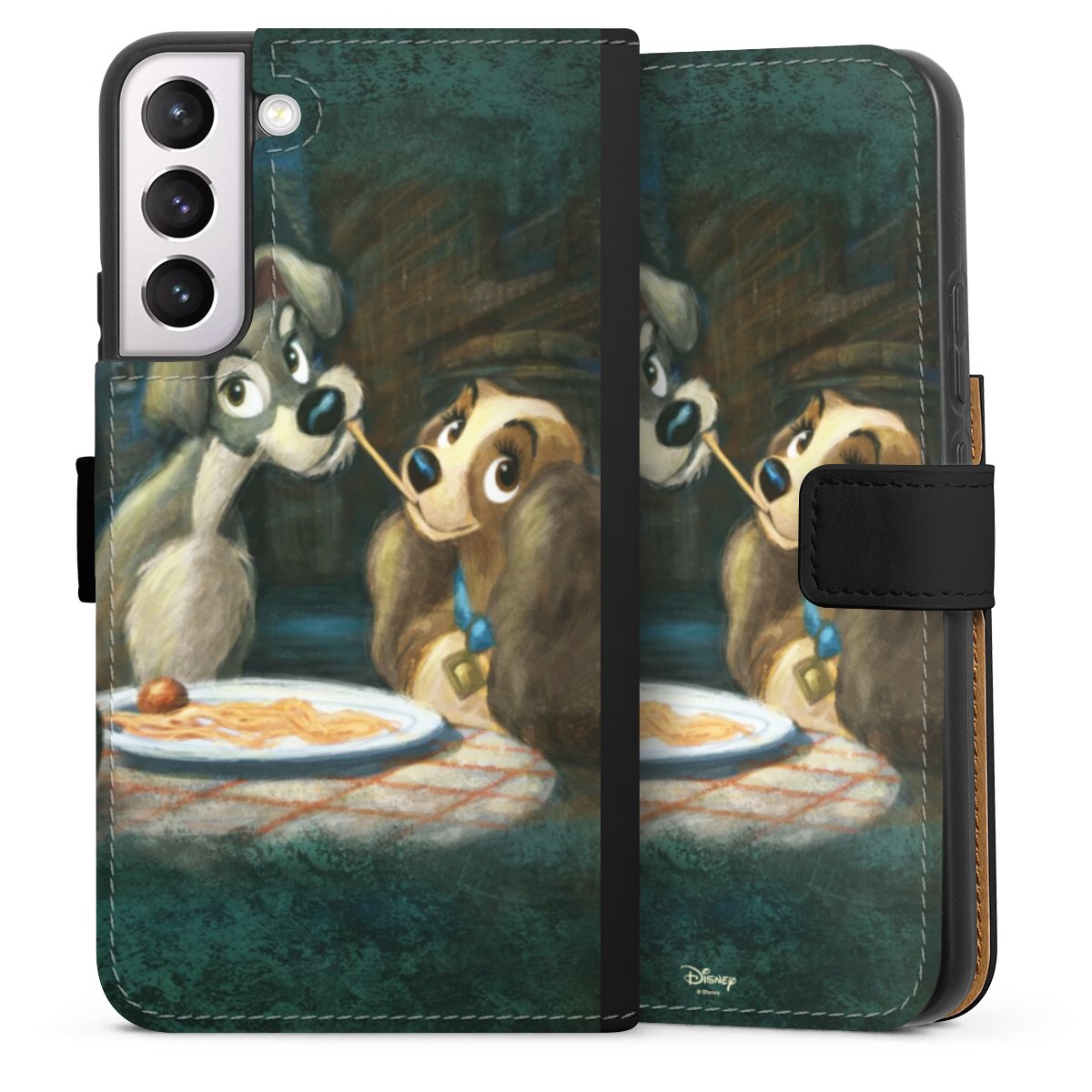 Galaxy S22+ Handy Klapphülle Handyhülle aus Kunst Leder schwarz Flip Case Lady And The Tramp Official Licensed Product Disney Sideflip mit Lasche