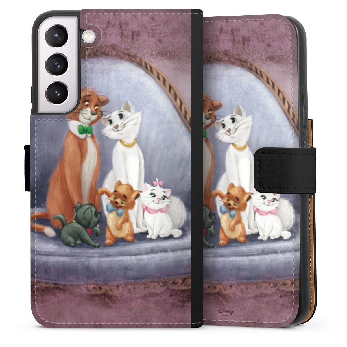 Galaxy S22+ Handy Klapphülle Handyhülle aus Kunst Leder schwarz Flip Case Official Licensed Product Disney Aristocats Sideflip mit Lasche