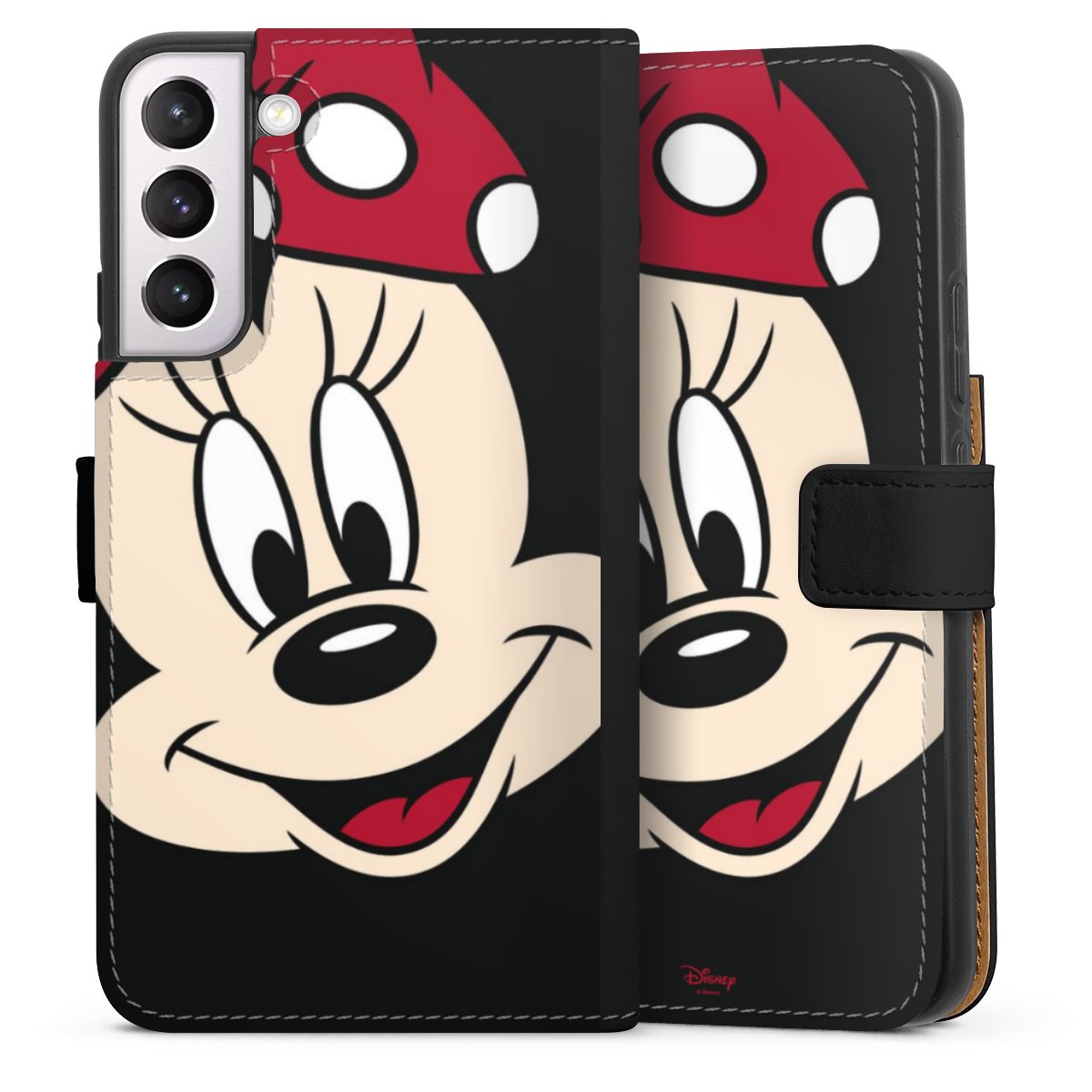 Galaxy S22+ Handy Klapphülle Handyhülle aus Kunst Leder schwarz Flip Case Minnie Mouse Official Licensed Product Disney Sideflip mit Lasche