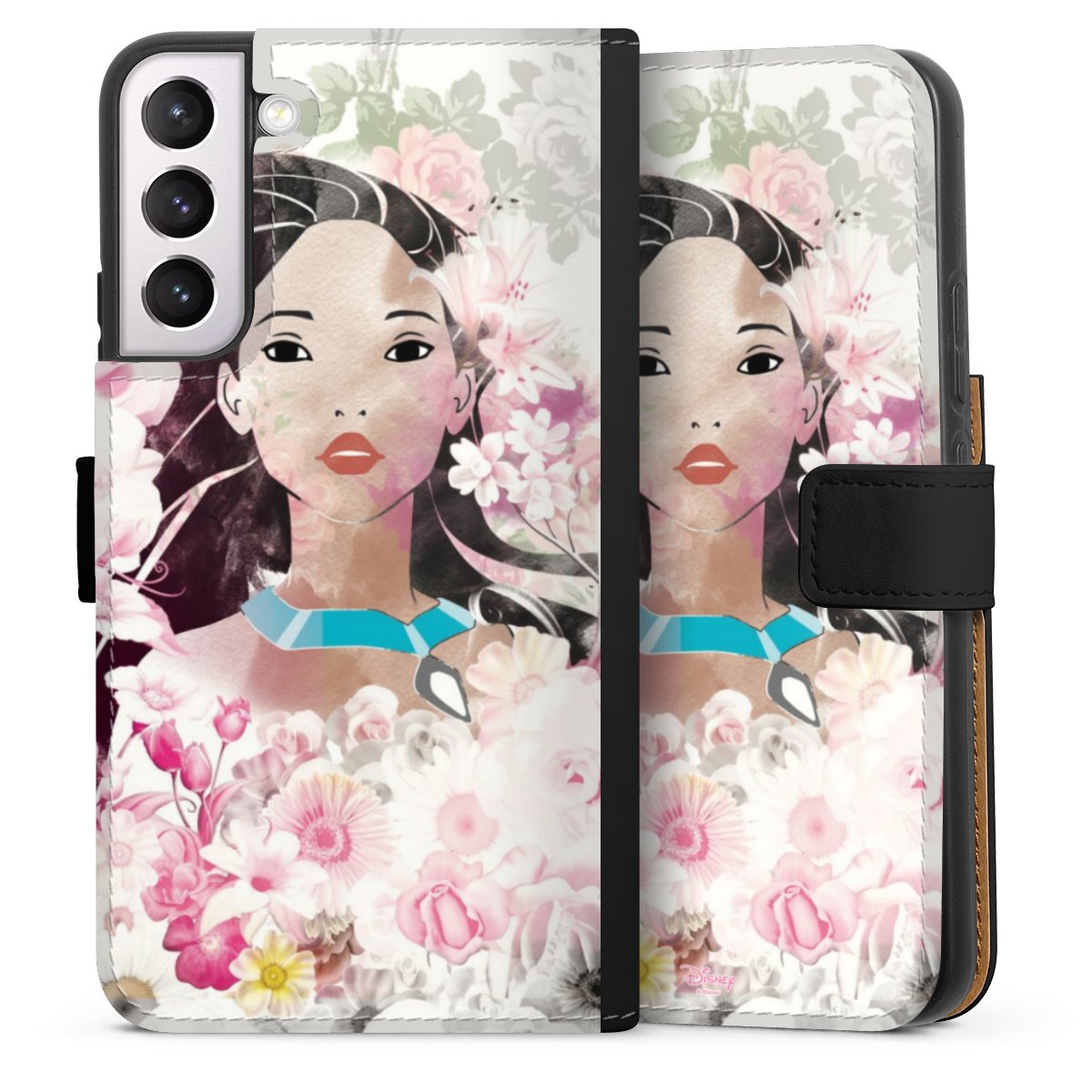 Galaxy S22+ Handy Klapphülle Handyhülle aus Kunst Leder schwarz Flip Case Pocahontas Official Licensed Product Disney Sideflip mit Lasche