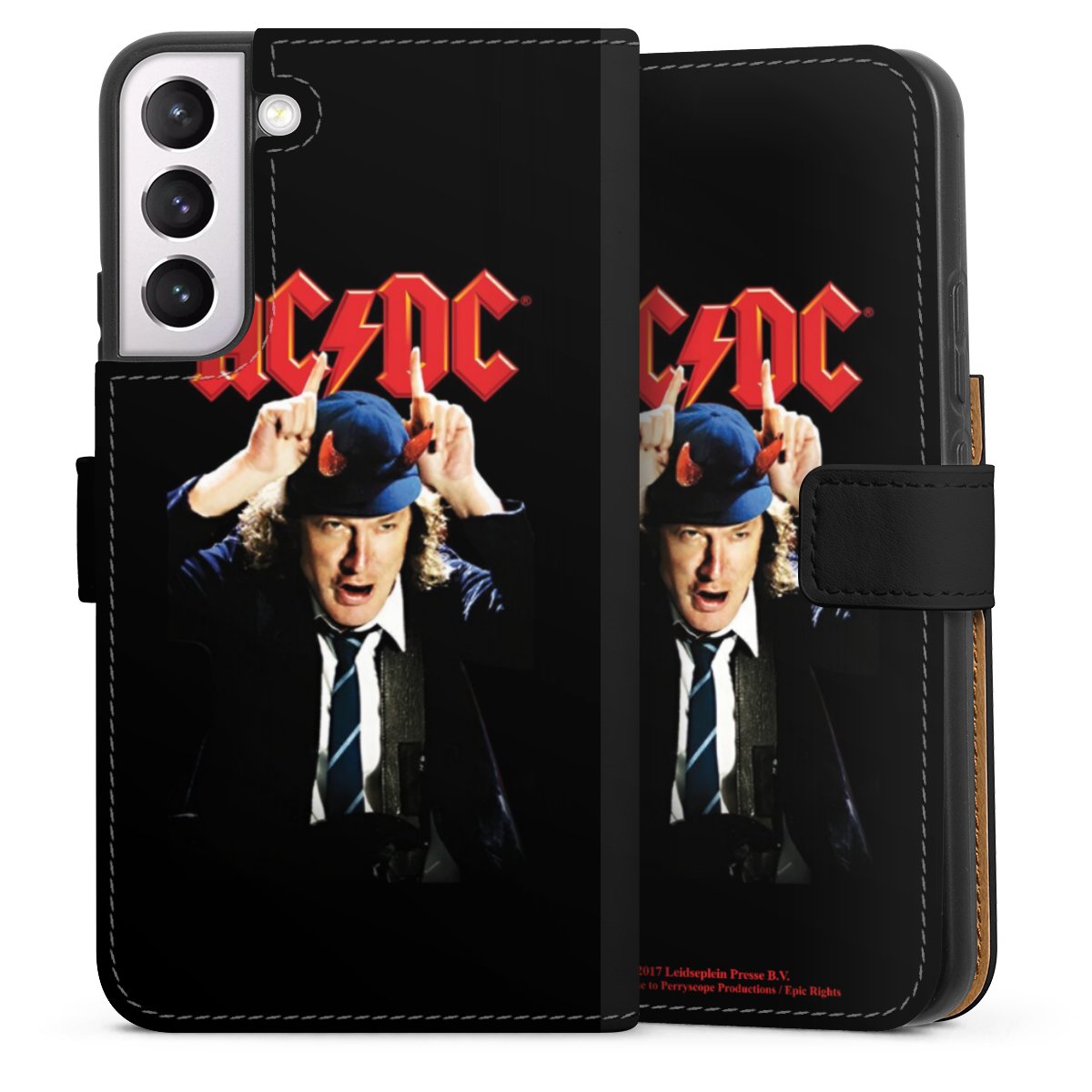 Galaxy S22+ Handy Klapphülle Handyhülle aus Kunst Leder schwarz Flip Case Merchandise Acdc Riverplate Sideflip mit Lasche