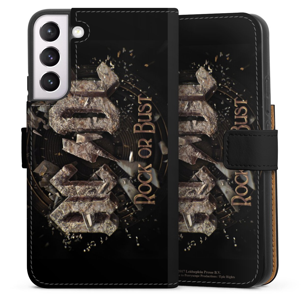 Galaxy S22+ Handy Klapphülle Handyhülle aus Kunst Leder schwarz Flip Case Acdc Official Licensed Product Rock Or Bust Sideflip mit Lasche