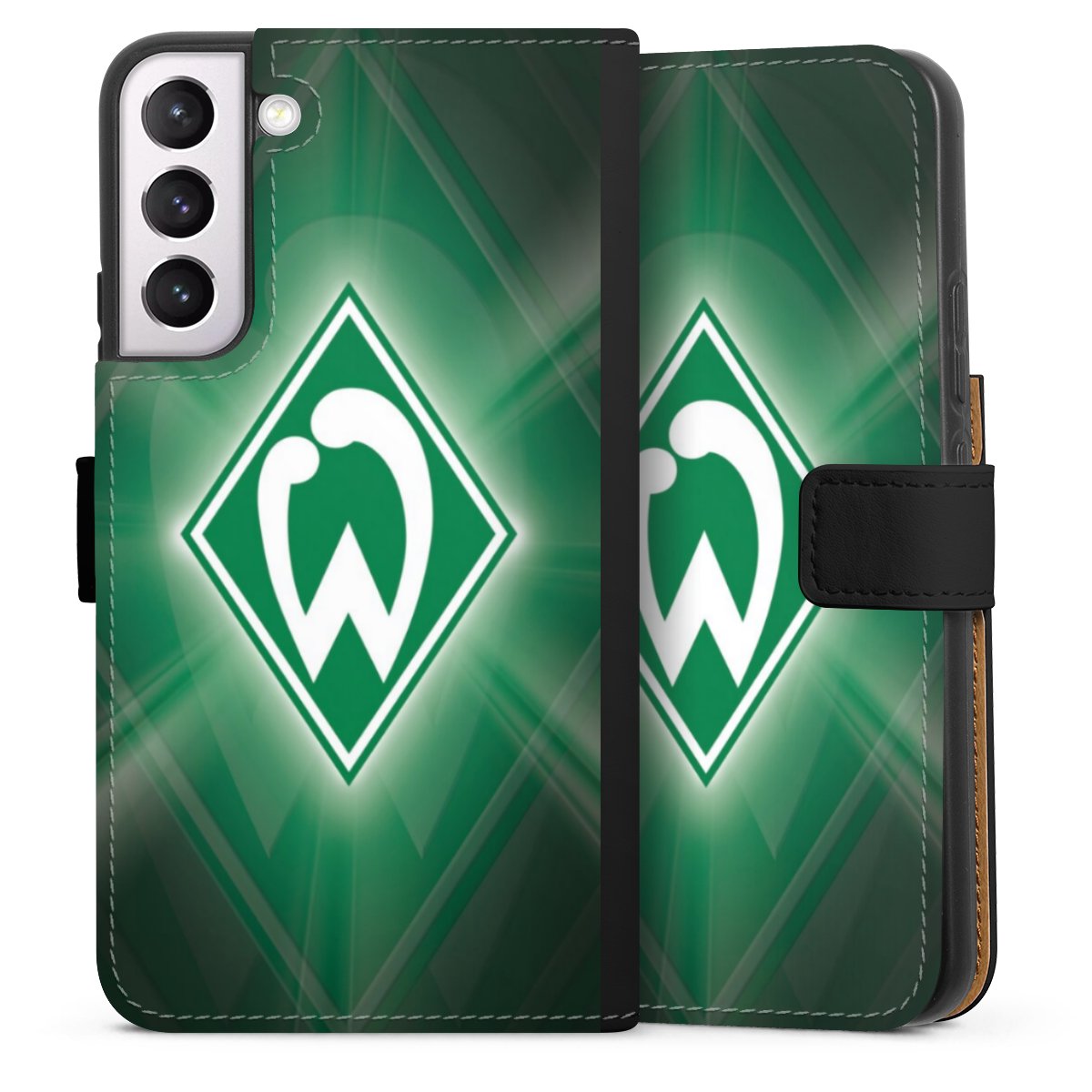 Galaxy S22+ Handy Klapphülle Handyhülle aus Kunst Leder schwarz Flip Case Sv Werder Bremen Official Licensed Product Coat Of Arms Sideflip mit Lasche