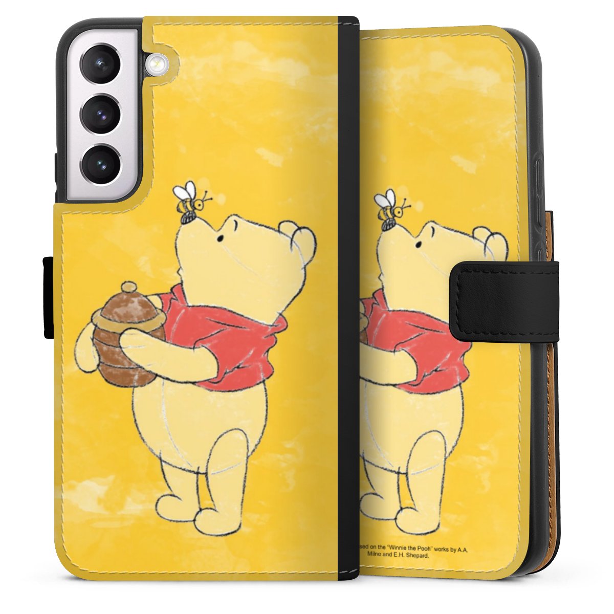 Galaxy S22+ Handy Klapphülle Handyhülle aus Kunst Leder schwarz Flip Case Official Licensed Product Winnie The Pooh Disney Sideflip mit Lasche