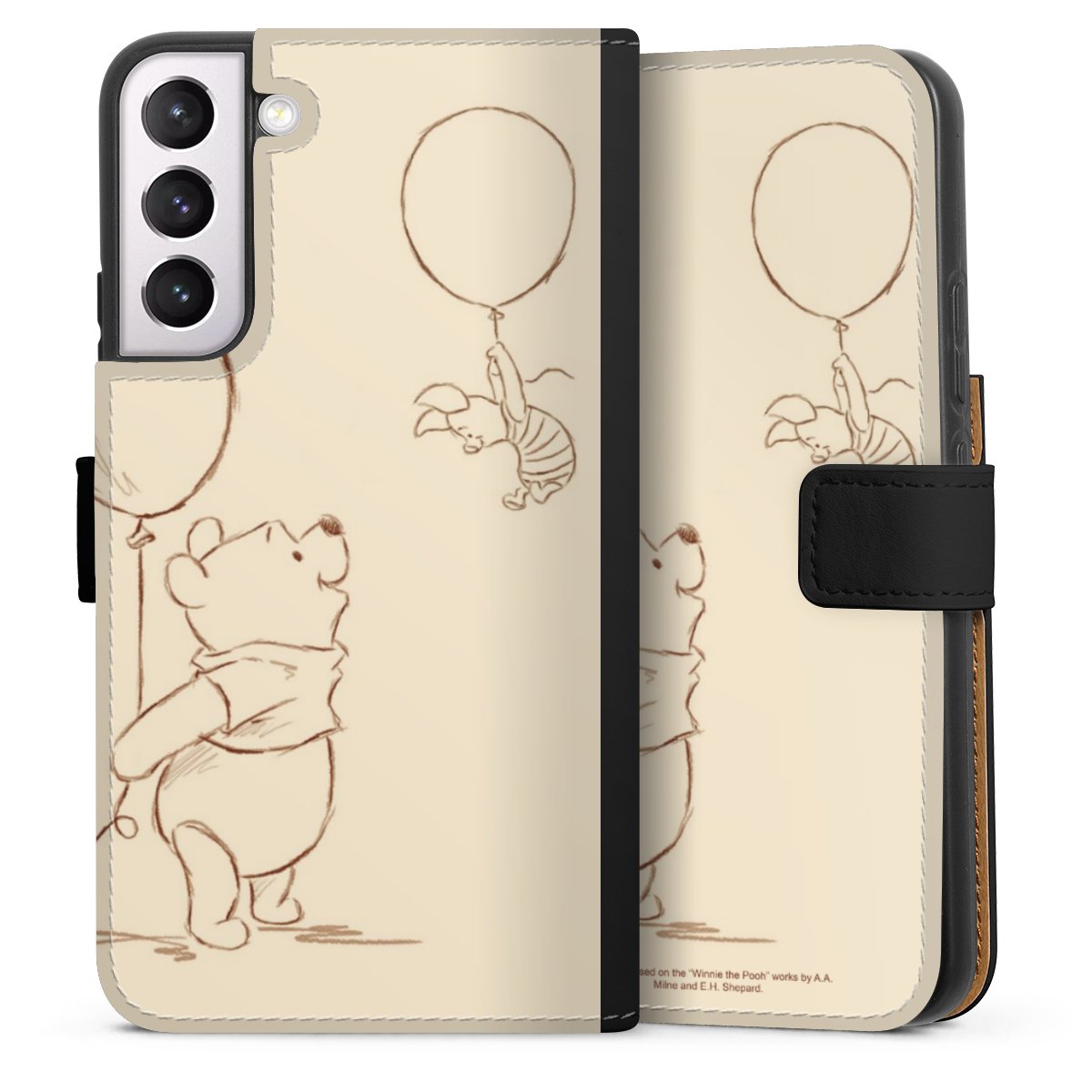 Galaxy S22+ Handy Klapphülle Handyhülle aus Kunst Leder schwarz Flip Case Official Licensed Product Winnie The Pooh Disney Sideflip mit Lasche