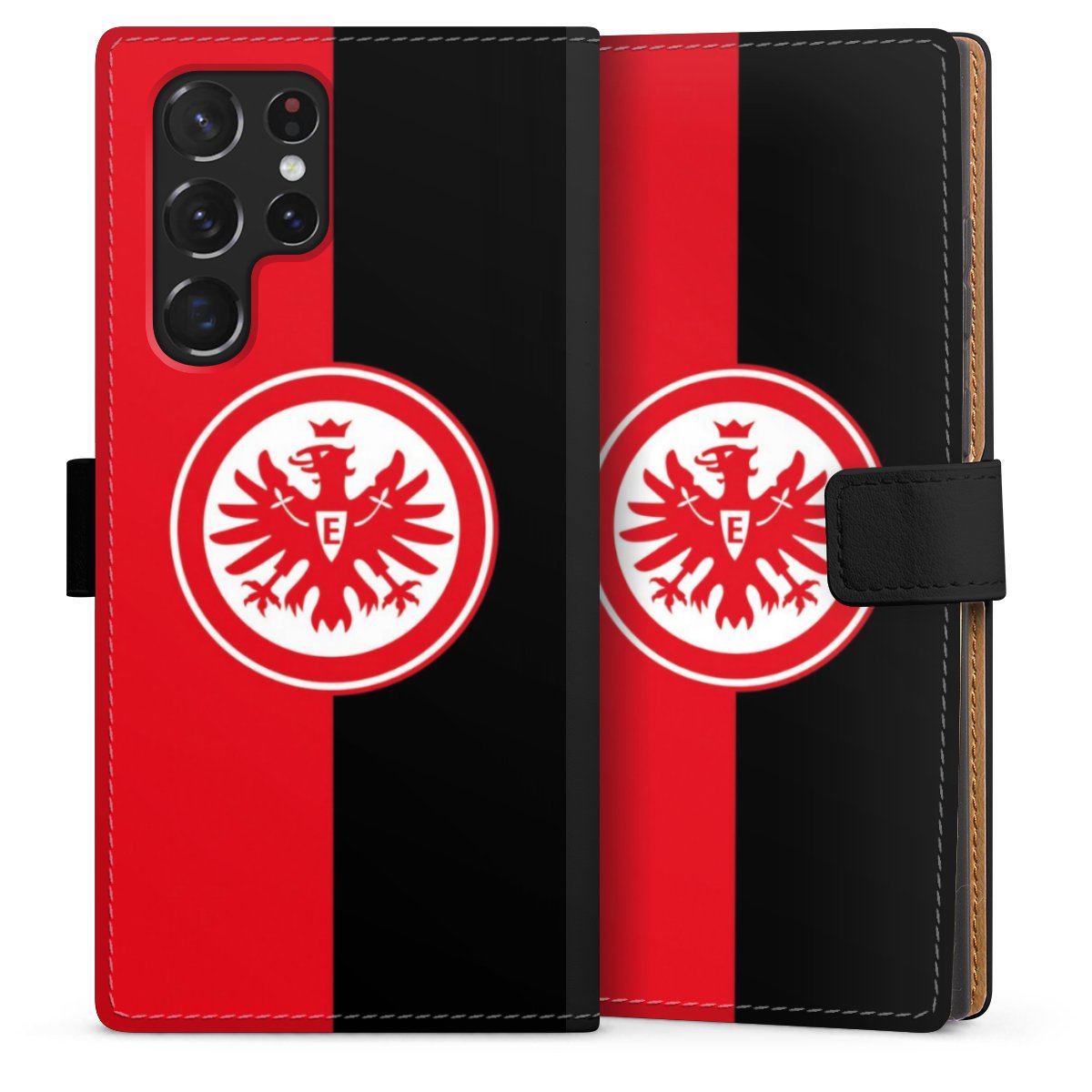 Galaxy S22 Ultra Handy Klapphülle Handyhülle aus Kunst Leder schwarz Flip Case Official Licensed Product Eintracht Frankfurt Sge Sideflip mit Lasche