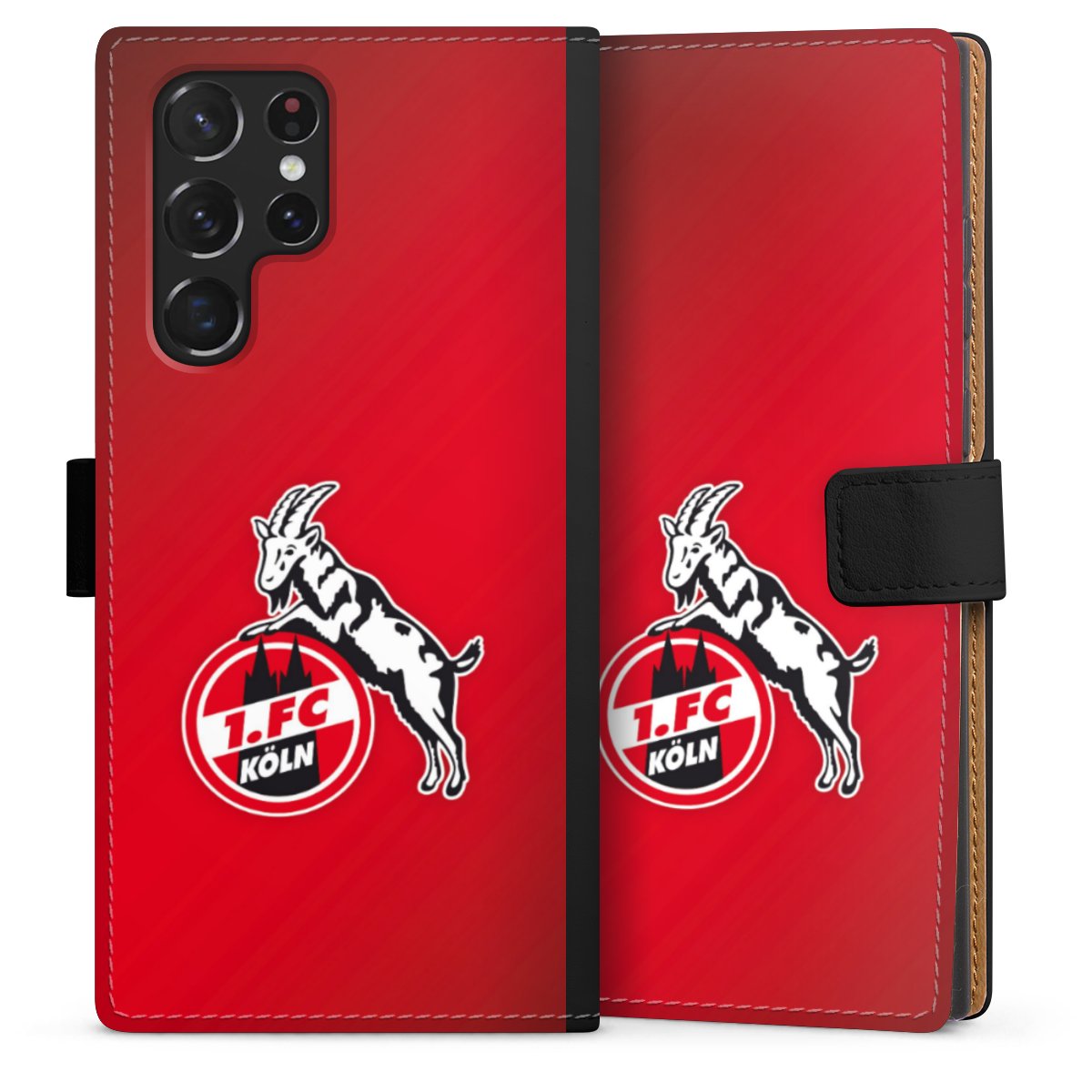 Galaxy S22 Ultra Handy Klapphülle Handyhülle aus Kunst Leder schwarz Flip Case Official Licensed Product Effzeh 1. Fc Köln Sideflip mit Lasche