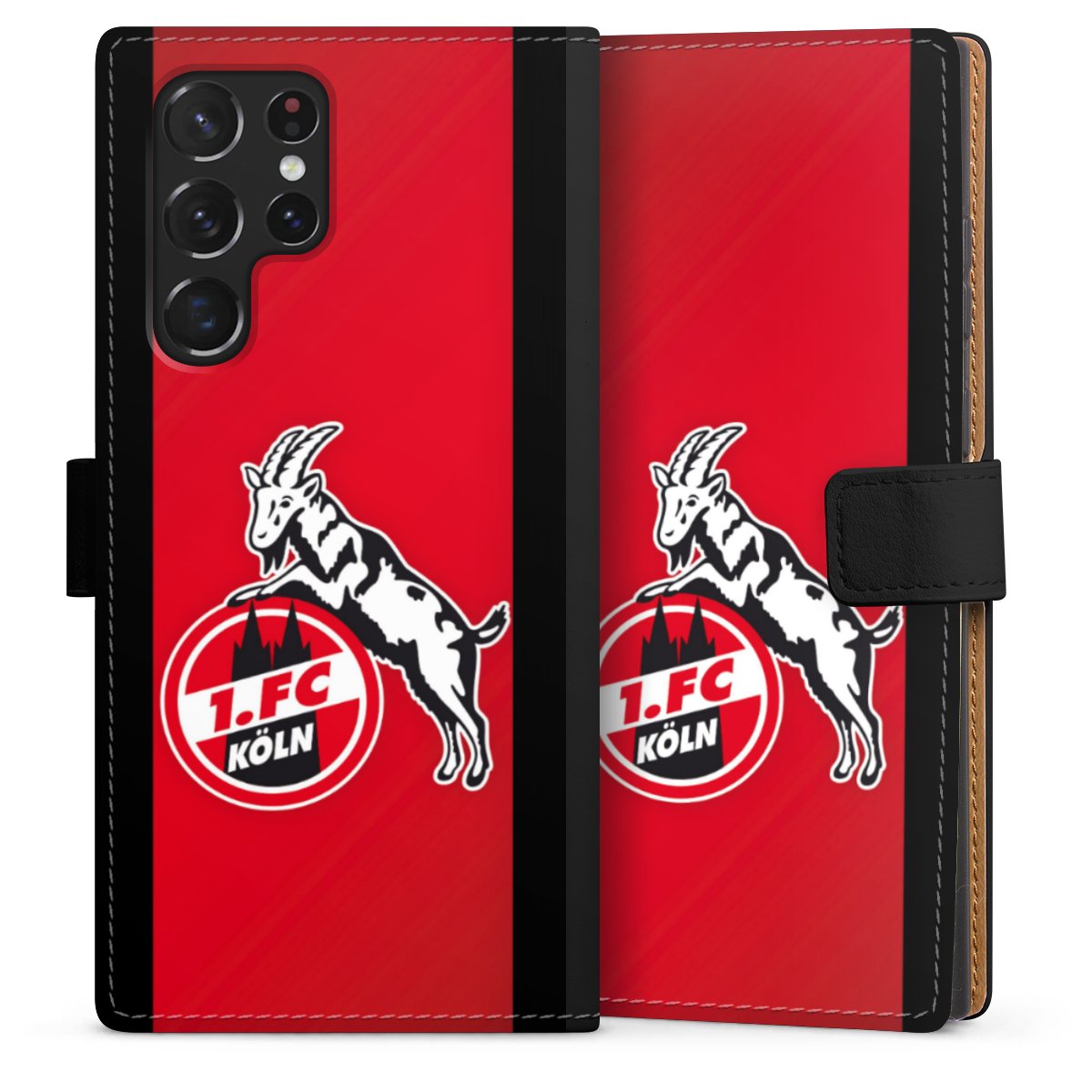 Galaxy S22 Ultra Handy Klapphülle Handyhülle aus Kunst Leder schwarz Flip Case Official Licensed Product Billy Goat Hennes 1. Fc Köln Sideflip mit Lasche