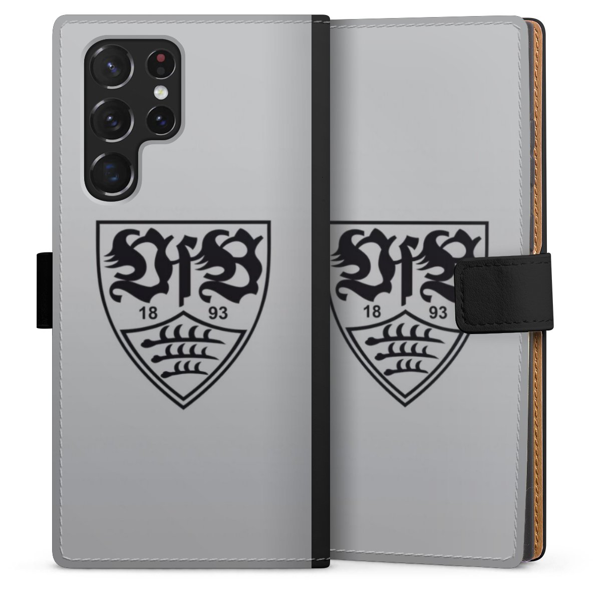 Galaxy S22 Ultra Handy Klapphülle Handyhülle aus Kunst Leder schwarz Flip Case Logo Vfb Stuttgart Official Licensed Product Sideflip mit Lasche