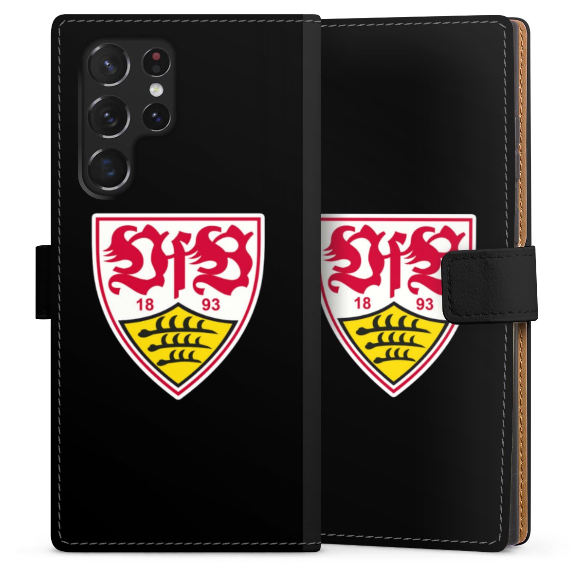 Galaxy S22 Ultra Handy Klapphülle Handyhülle aus Kunst Leder schwarz Flip Case Vfb Stuttgart Official Licensed Product Coat Of Arms Sideflip mit Lasche