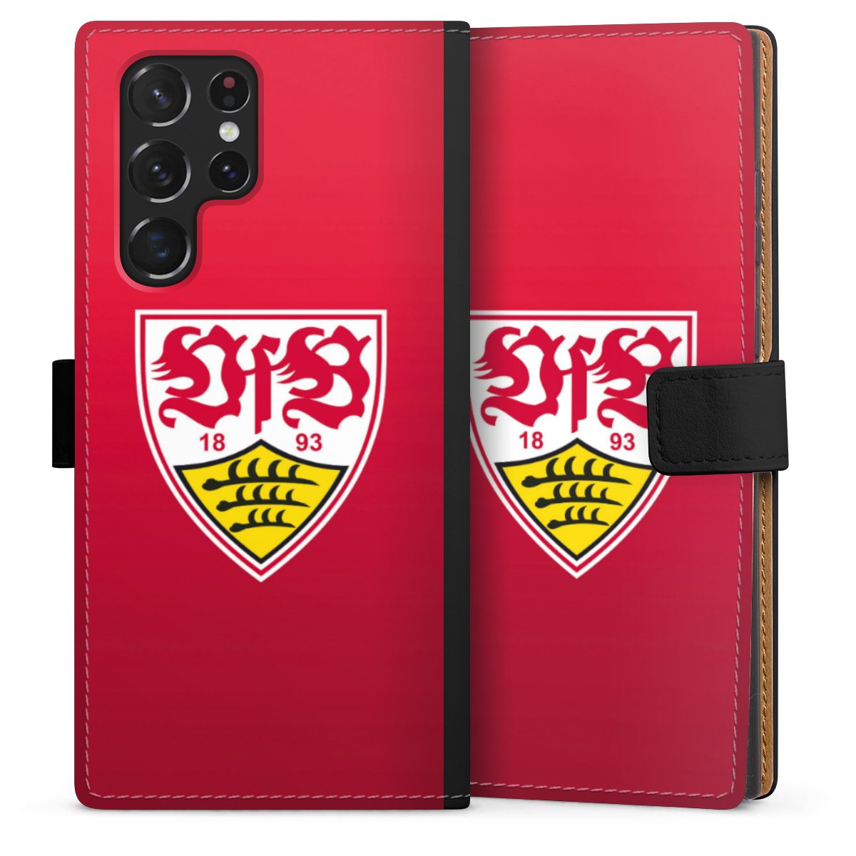 Galaxy S22 Ultra Handy Klapphülle Handyhülle aus Kunst Leder schwarz Flip Case Official Licensed Product Vfb Stuttgart Sideflip mit Lasche