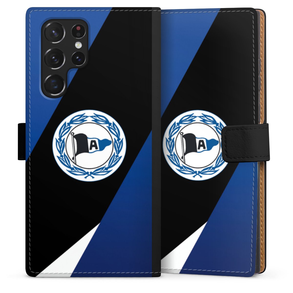 Galaxy S22 Ultra Handy Klapphülle Handyhülle aus Kunst Leder schwarz Flip Case Official Licensed Product Arminia Bielefeld Dsc Sideflip mit Lasche