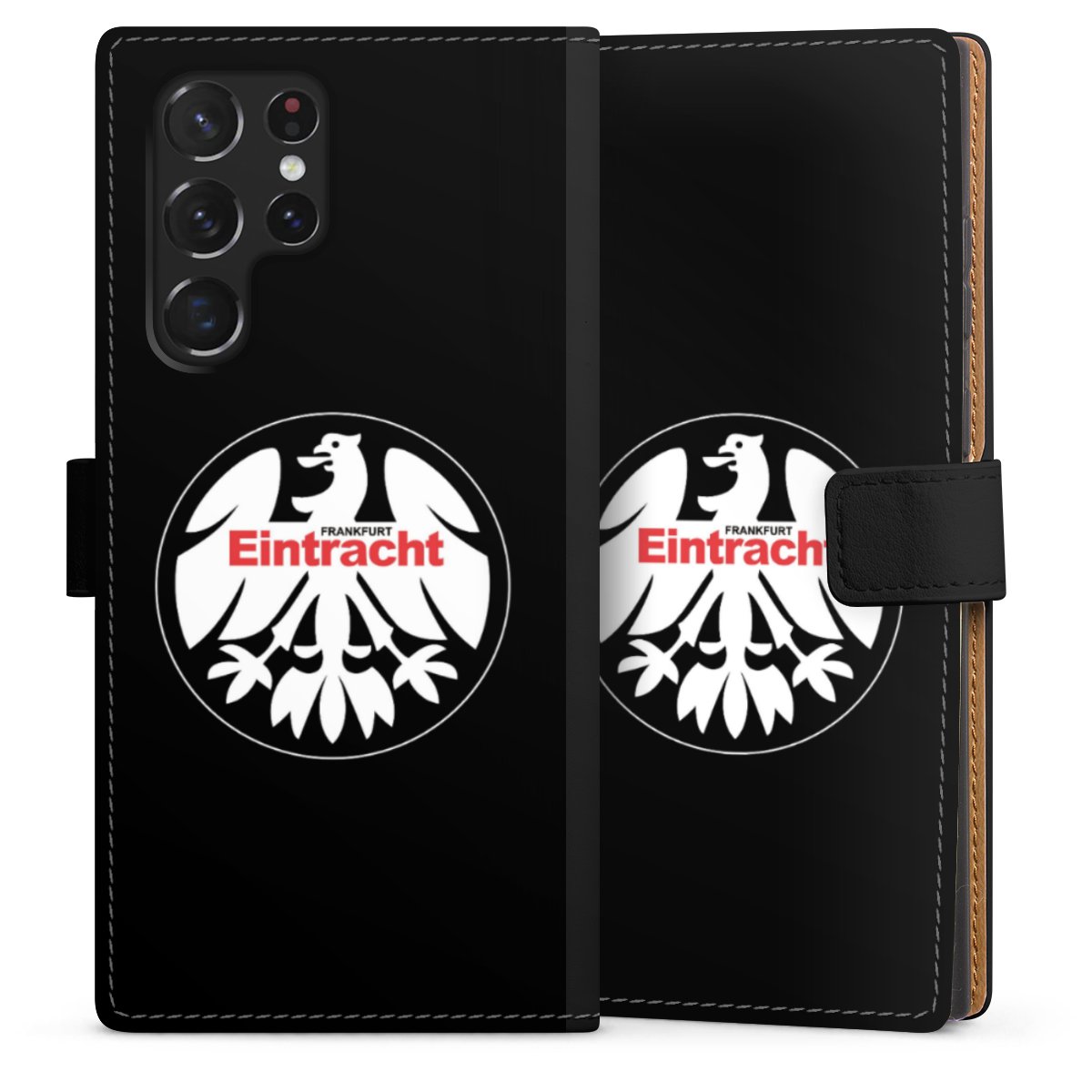 Galaxy S22 Ultra Handy Klapphülle Handyhülle aus Kunst Leder schwarz Flip Case Official Licensed Product Eintracht Frankfurt Sge Sideflip mit Lasche