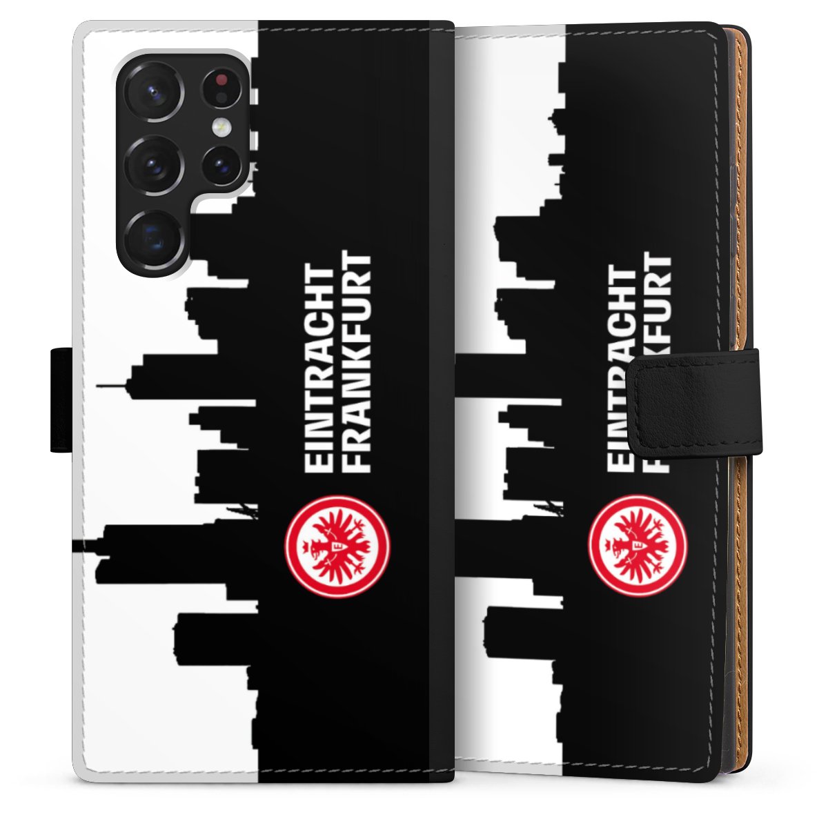 Galaxy S22 Ultra Handy Klapphülle Handyhülle aus Kunst Leder schwarz Flip Case Sge Eintracht Frankfurt Official Licensed Product Sideflip mit Lasche