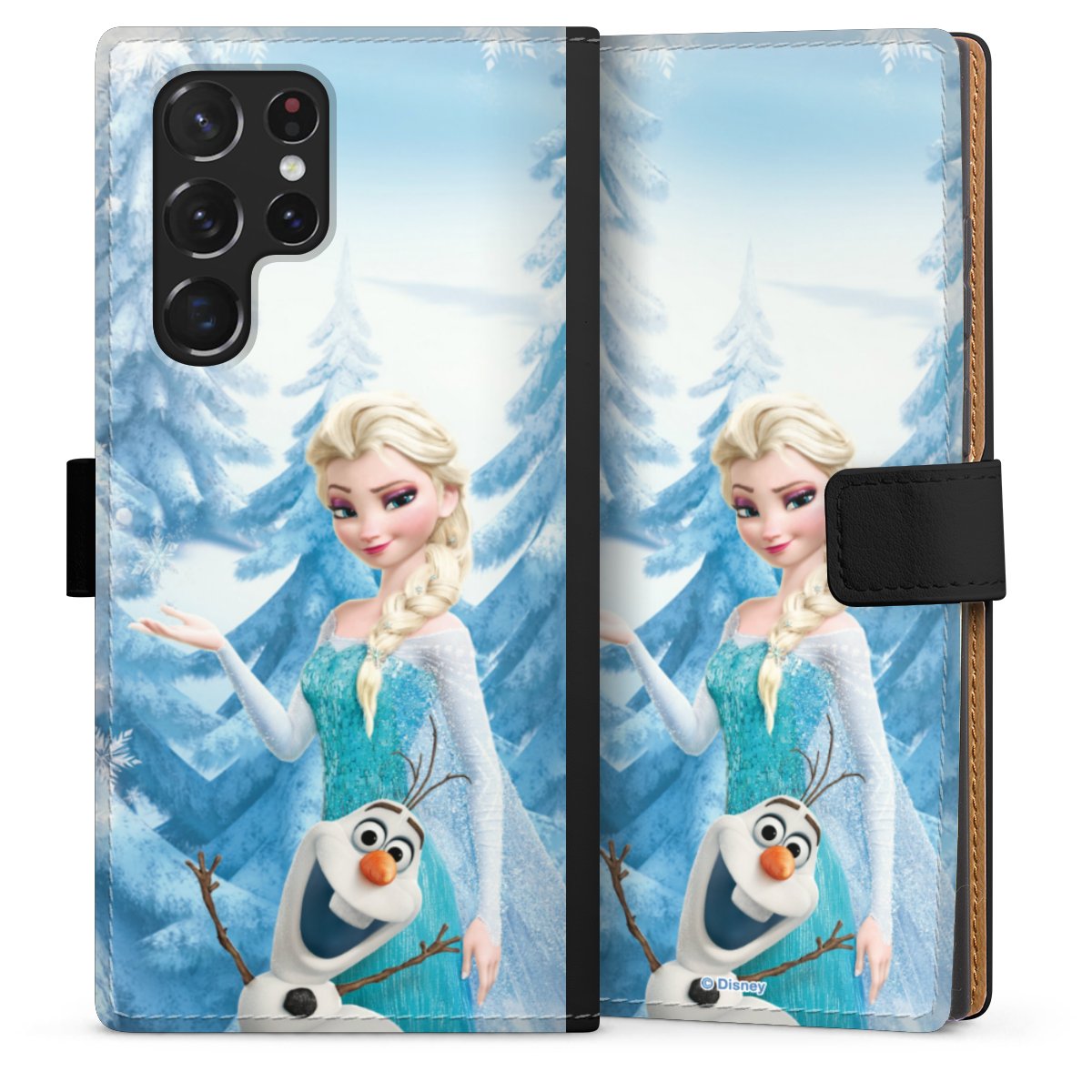 Galaxy S22 Ultra Handy Klapphülle Handyhülle aus Kunst Leder schwarz Flip Case Official Licensed Product Frozen Elsa Disney Sideflip mit Lasche