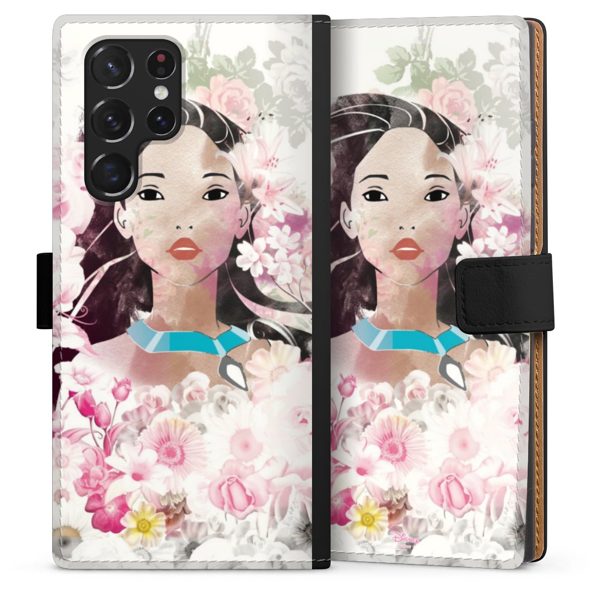 Galaxy S22 Ultra Handy Klapphülle Handyhülle aus Kunst Leder schwarz Flip Case Pocahontas Official Licensed Product Disney Sideflip mit Lasche