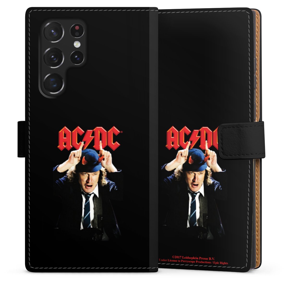 Galaxy S22 Ultra Handy Klapphülle Handyhülle aus Kunst Leder schwarz Flip Case Merchandise Acdc Riverplate Sideflip mit Lasche