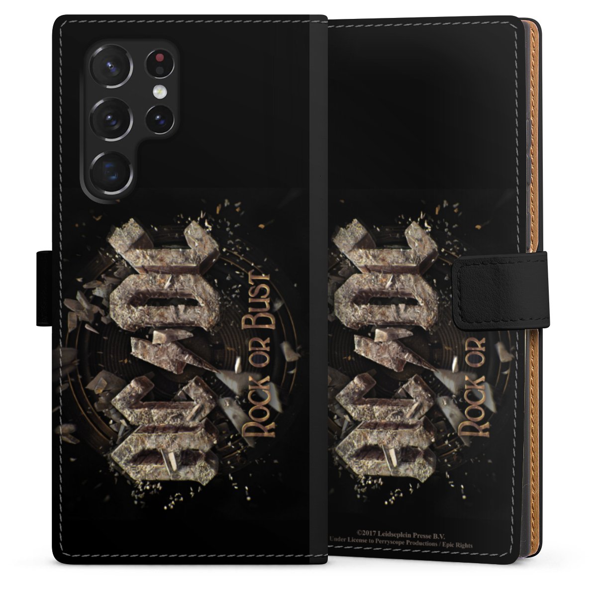 Galaxy S22 Ultra Handy Klapphülle Handyhülle aus Kunst Leder schwarz Flip Case Acdc Official Licensed Product Rock Or Bust Sideflip mit Lasche