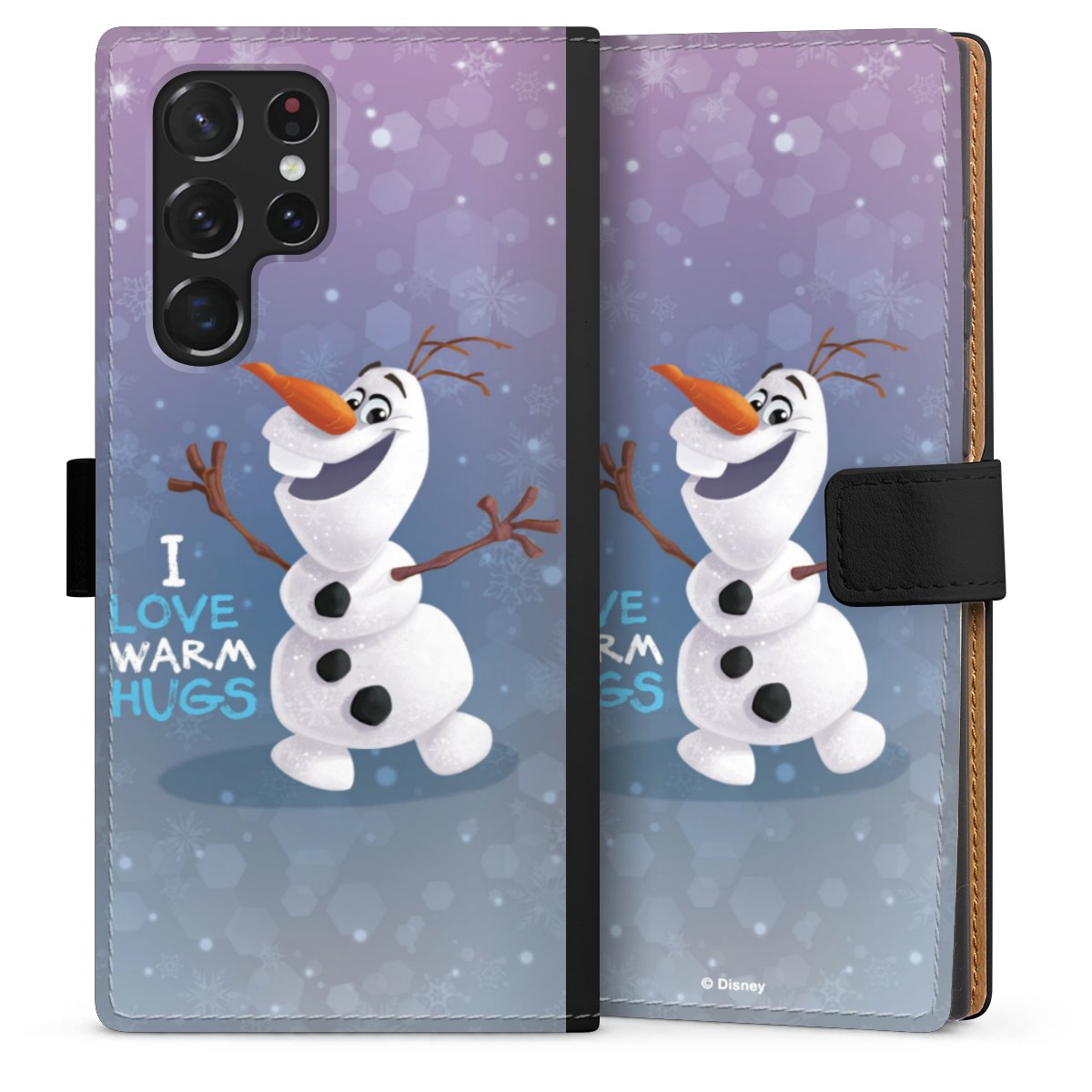 Galaxy S22 Ultra Handy Klapphülle Handyhülle aus Kunst Leder schwarz Flip Case Frozen Frozen Olaf Official Licensed Product Sideflip mit Lasche