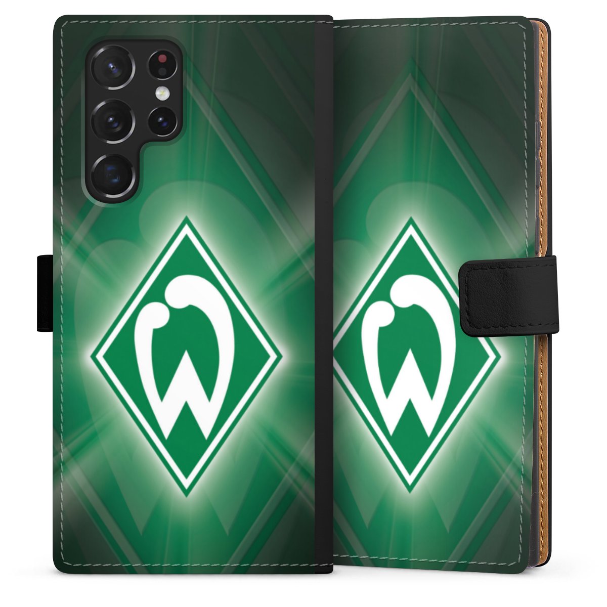 Galaxy S22 Ultra Handy Klapphülle Handyhülle aus Kunst Leder schwarz Flip Case Sv Werder Bremen Official Licensed Product Coat Of Arms Sideflip mit Lasche