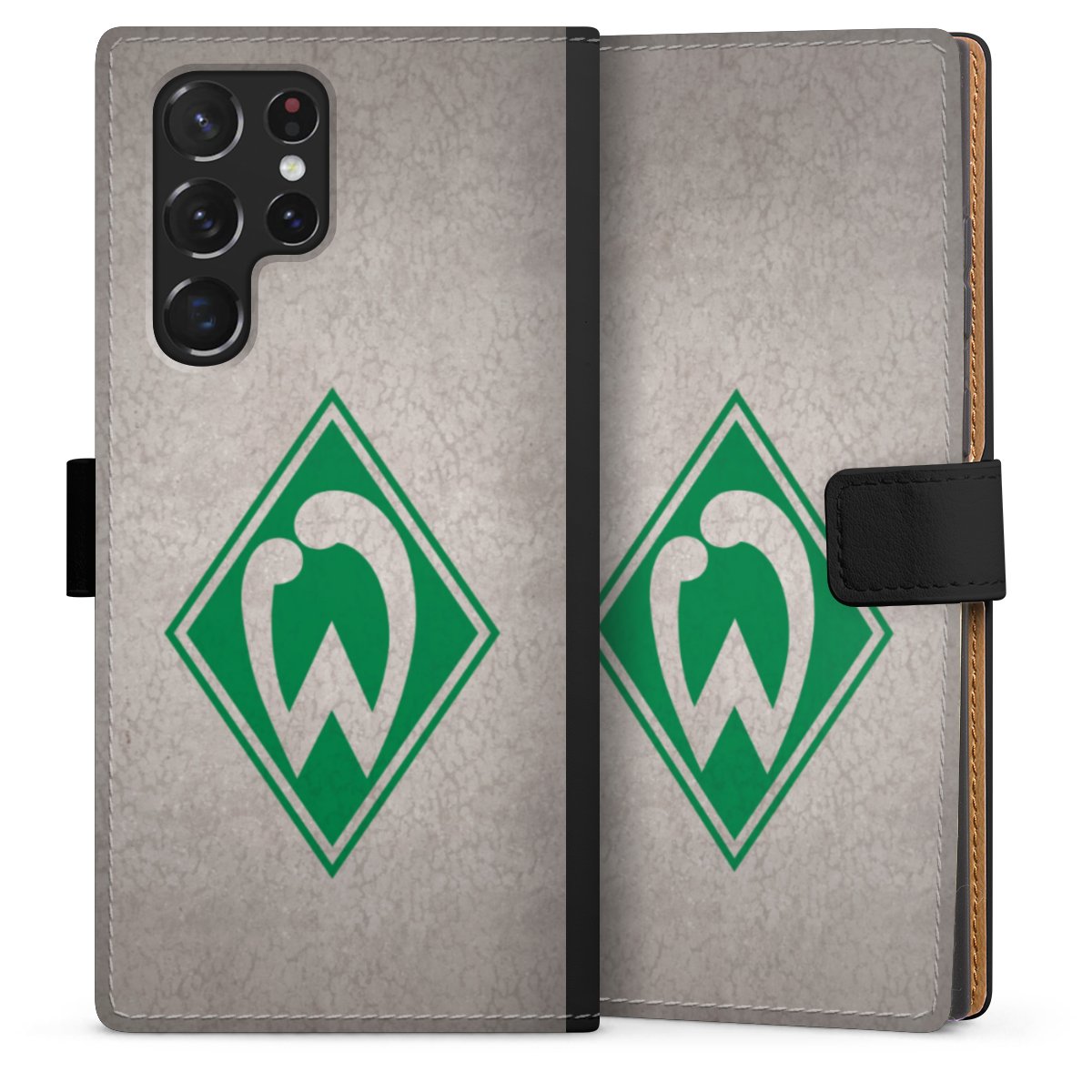 Galaxy S22 Ultra Handy Klapphülle Handyhülle aus Kunst Leder schwarz Flip Case Sv Werder Bremen Concrete Official Licensed Product Sideflip mit Lasche