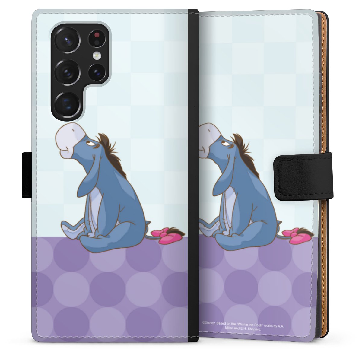 Galaxy S22 Ultra Handy Klapphülle Handyhülle aus Kunst Leder schwarz Flip Case Disney Donkey Winnie The Pooh Sideflip mit Lasche