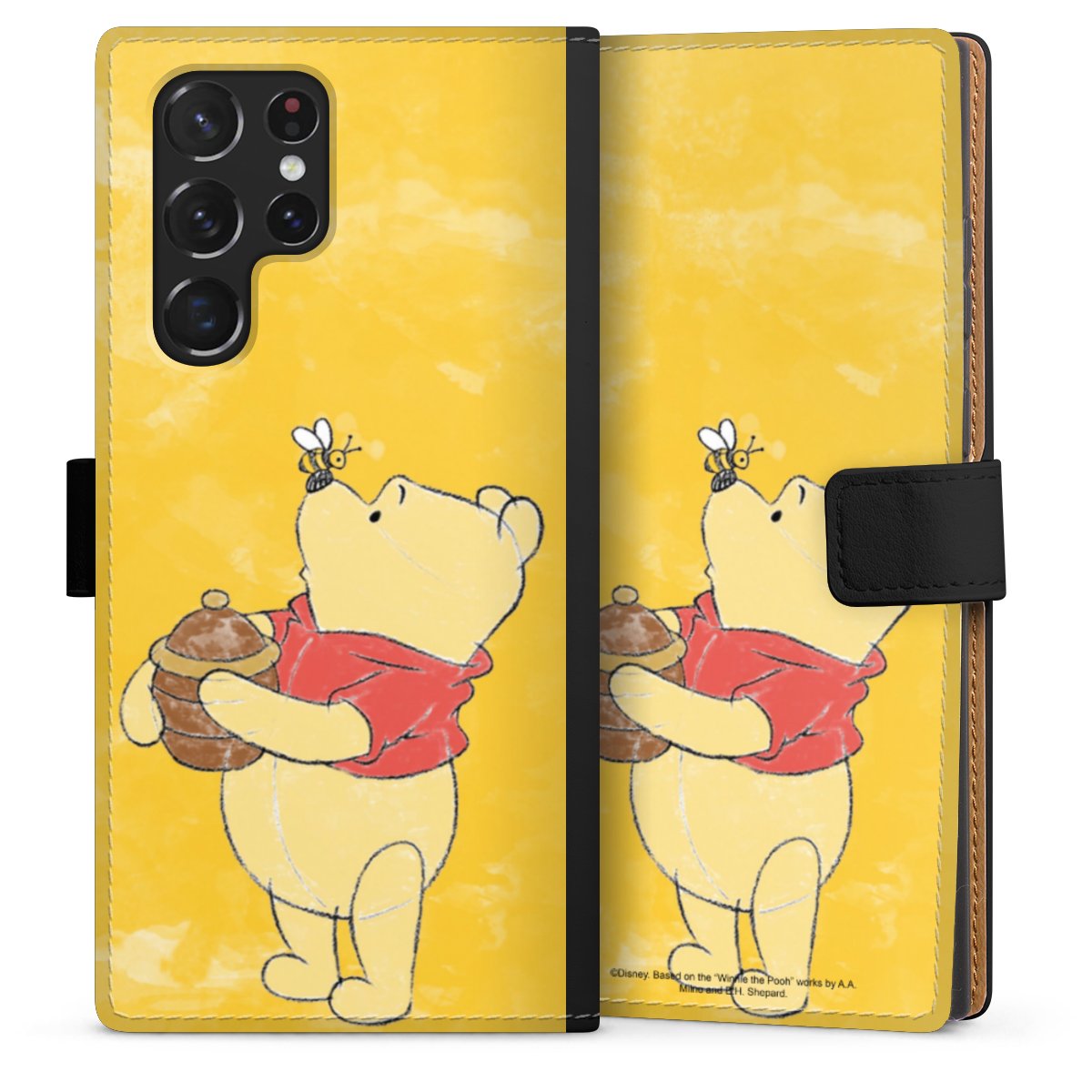 Galaxy S22 Ultra Handy Klapphülle Handyhülle aus Kunst Leder schwarz Flip Case Official Licensed Product Winnie The Pooh Disney Sideflip mit Lasche