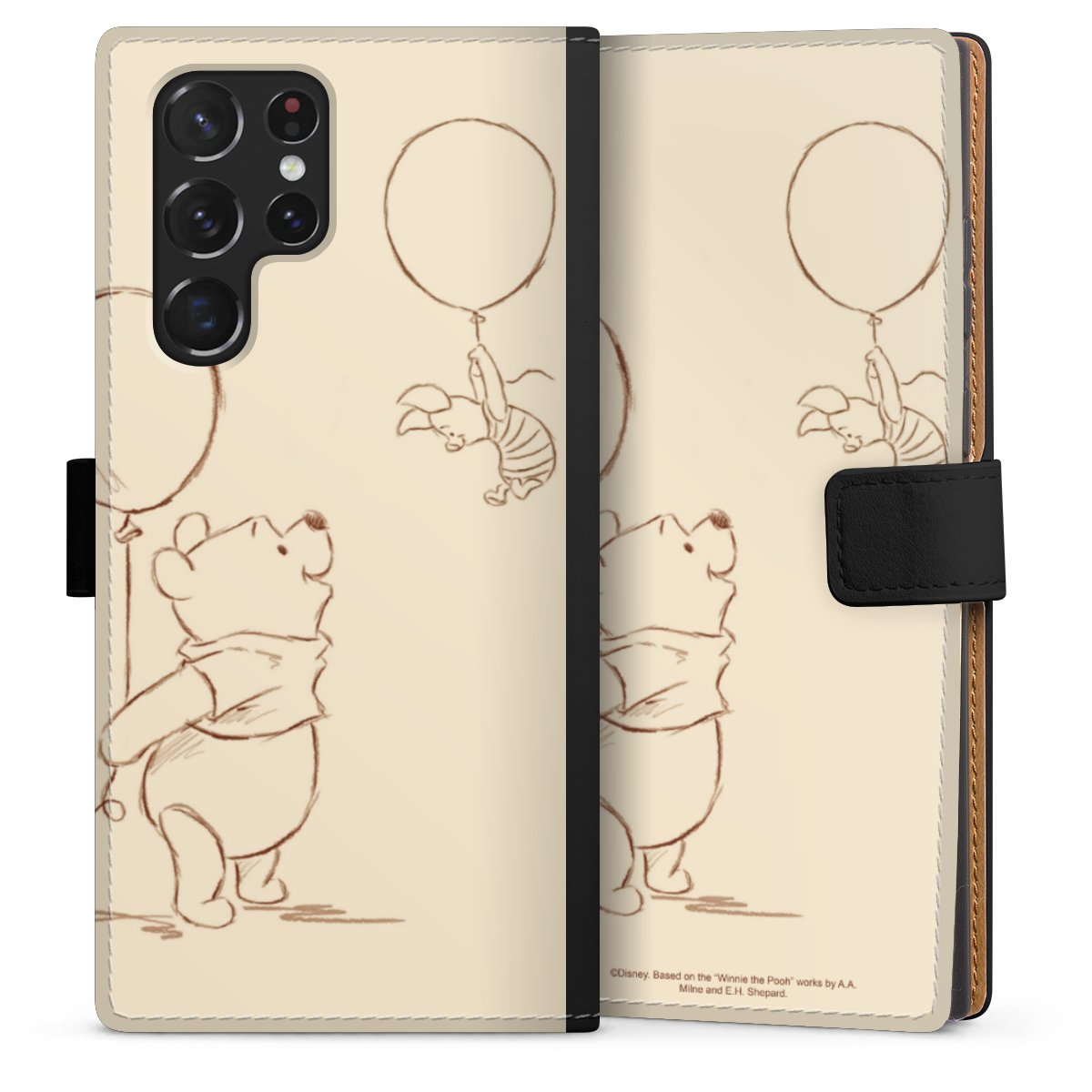 Galaxy S22 Ultra Handy Klapphülle Handyhülle aus Kunst Leder schwarz Flip Case Official Licensed Product Winnie The Pooh Disney Sideflip mit Lasche