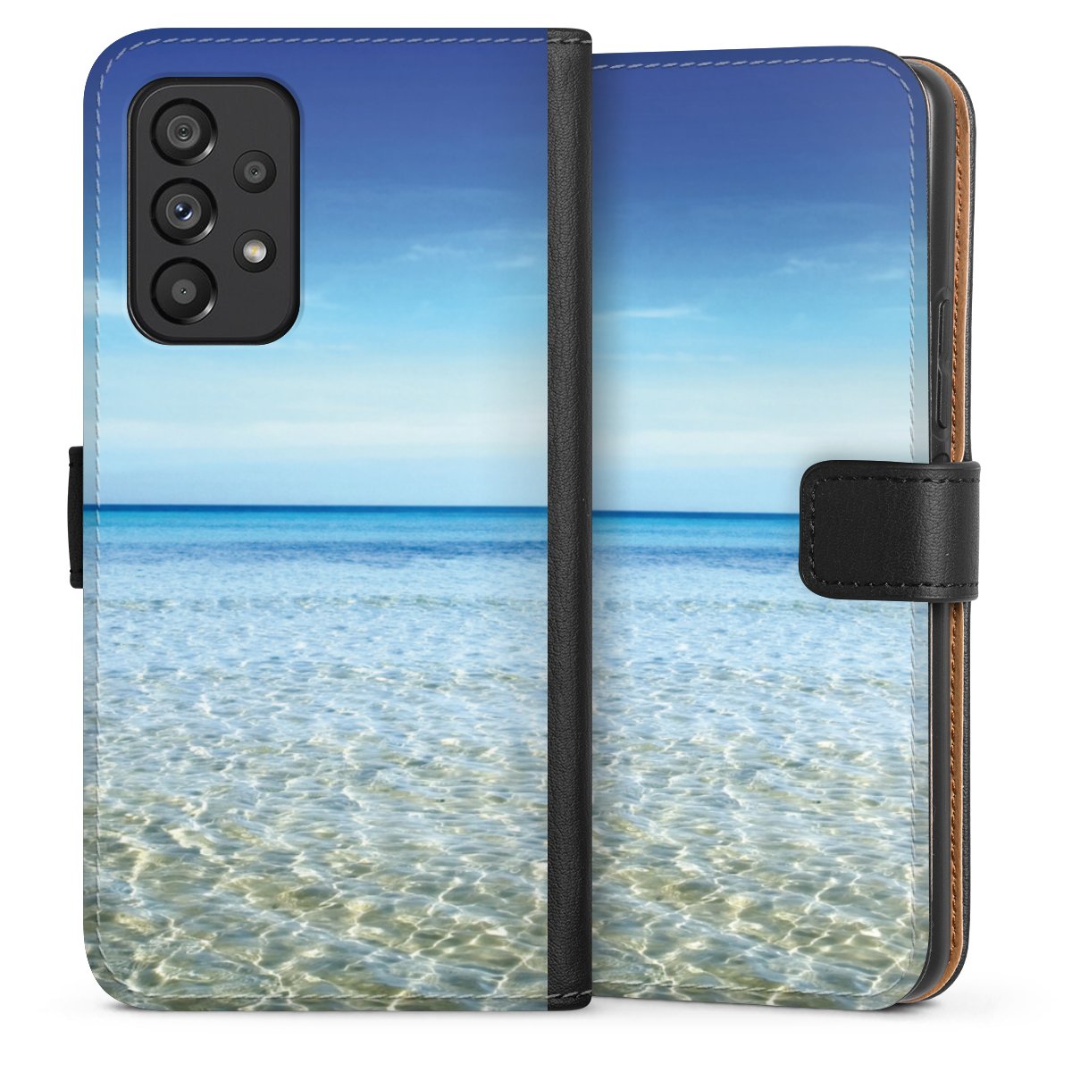 Galaxy A53 5G Handy Klapphülle Handyhülle aus Kunst Leder schwarz Flip Case Urlaub Sky Ocean Sideflip mit Lasche