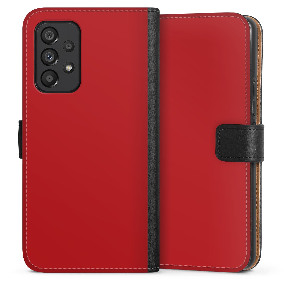 Galaxy A53 5G Handy Klapphülle Handyhülle aus Kunst Leder schwarz Flip Case Colour Unicoloured Red Sideflip mit Lasche