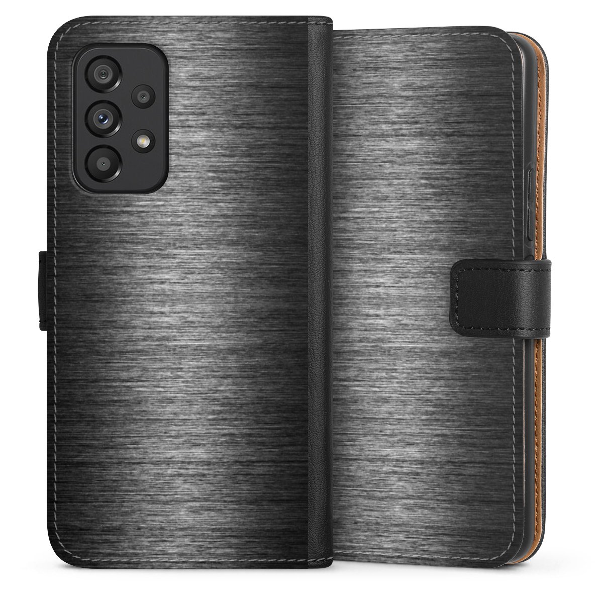 Galaxy A53 5G Handy Klapphülle Handyhülle aus Kunst Leder schwarz Flip Case Metallic Look Anthracite Metal Sideflip mit Lasche