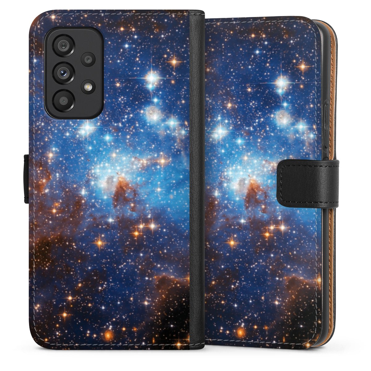 Galaxy A53 5G Handy Klapphülle Handyhülle aus Kunst Leder schwarz Flip Case Star Weltall Galaxy Sideflip mit Lasche