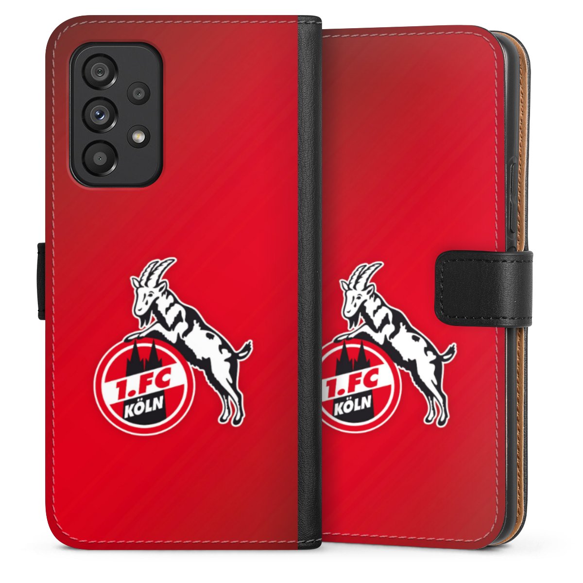 Galaxy A53 5G Handy Klapphülle Handyhülle aus Kunst Leder schwarz Flip Case Official Licensed Product Effzeh 1. Fc Köln Sideflip mit Lasche