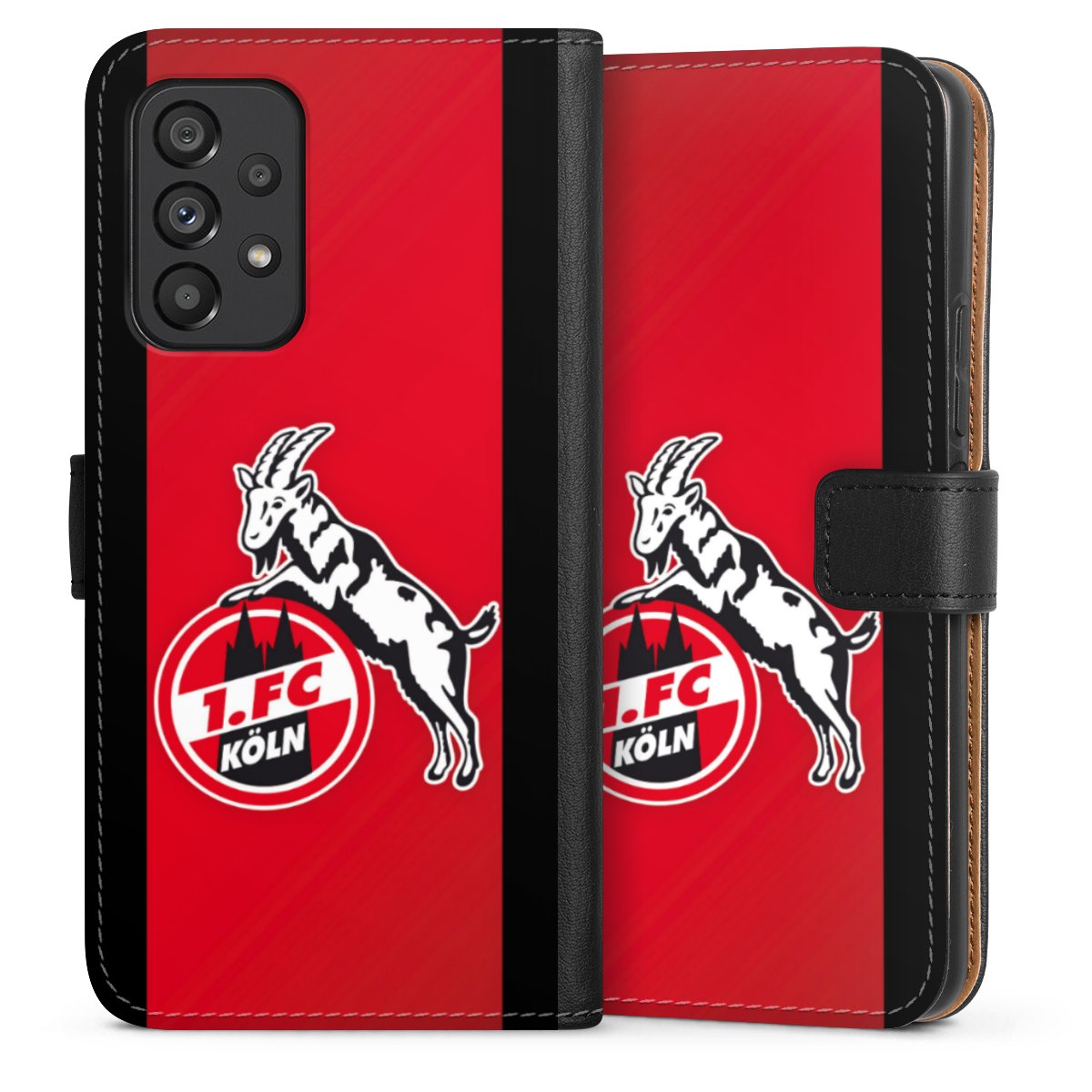 Galaxy A53 5G Handy Klapphülle Handyhülle aus Kunst Leder schwarz Flip Case Official Licensed Product Billy Goat Hennes 1. Fc Köln Sideflip mit Lasche