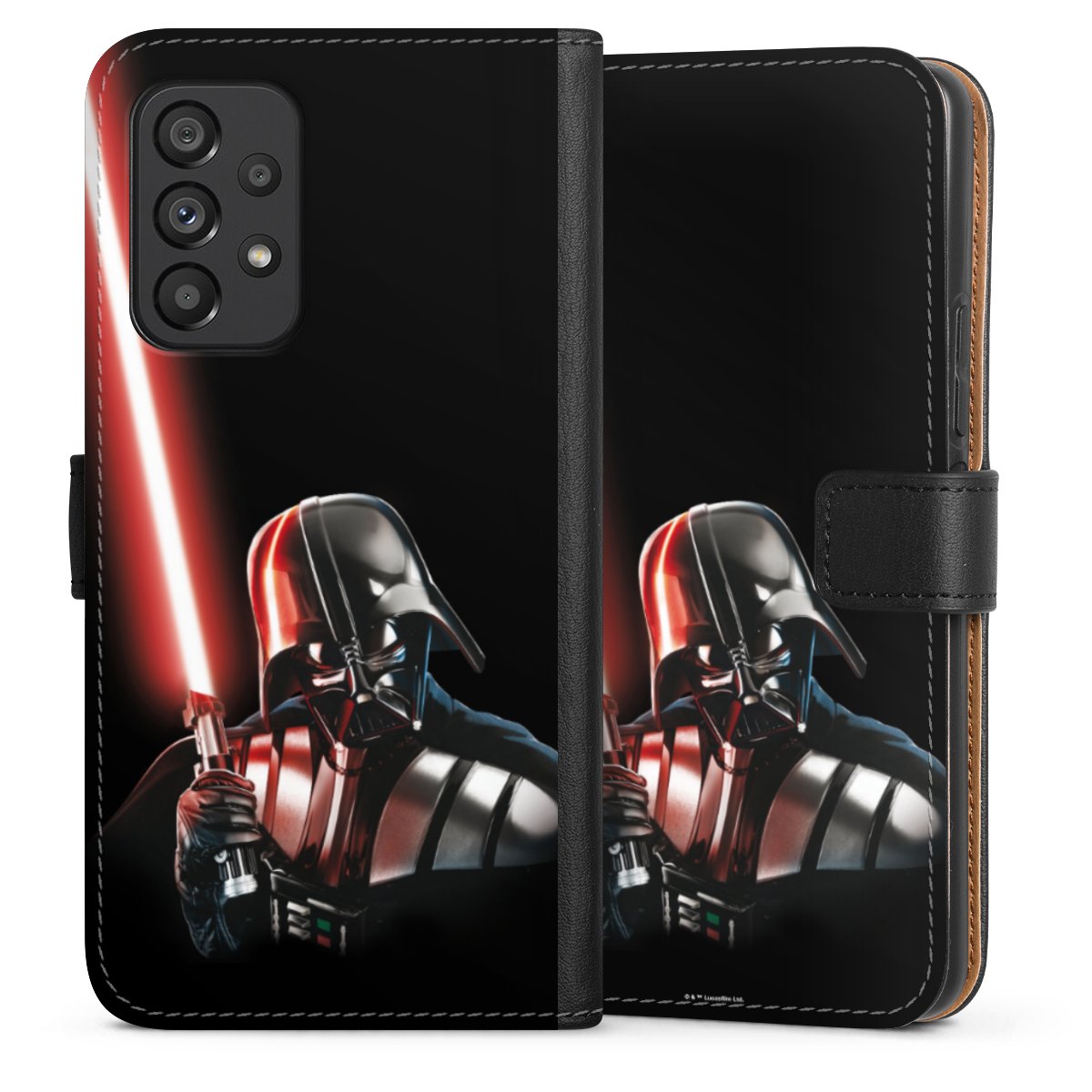 Galaxy A53 5G Handy Klapphülle Handyhülle aus Kunst Leder schwarz Flip Case Star Wars Merchandise Darth Vader Sideflip mit Lasche