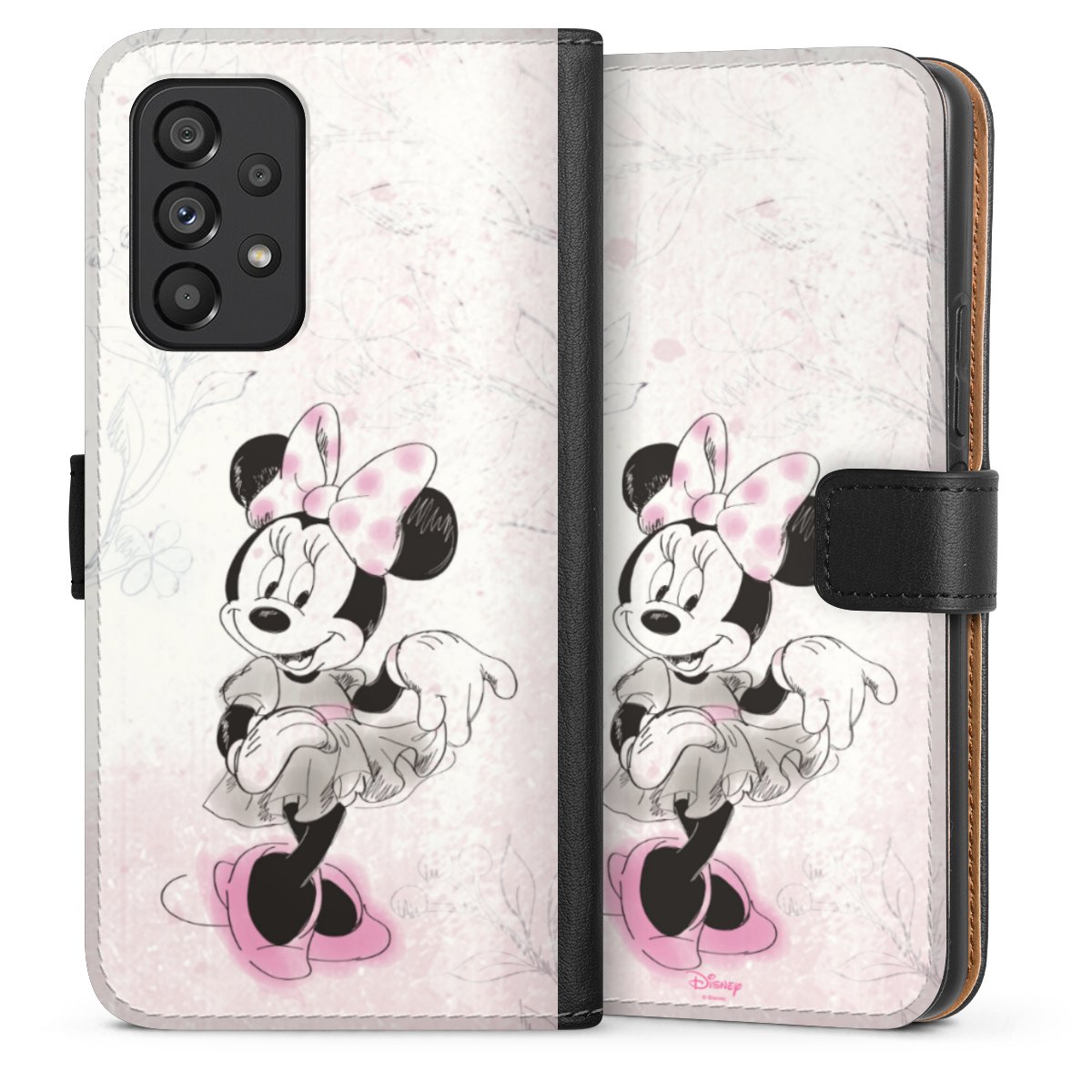 Galaxy A53 5G Handy Klapphülle Handyhülle aus Kunst Leder schwarz Flip Case Disney Minnie Mouse Vintage Sideflip mit Lasche