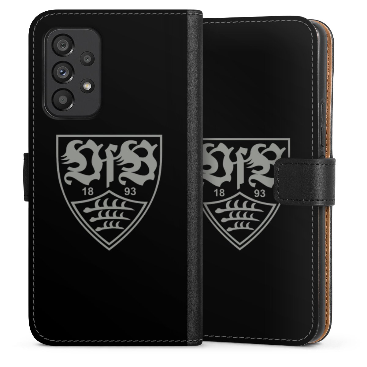 Galaxy A53 5G Handy Klapphülle Handyhülle aus Kunst Leder schwarz Flip Case Official Licensed Product Vfb Stuttgart Sideflip mit Lasche