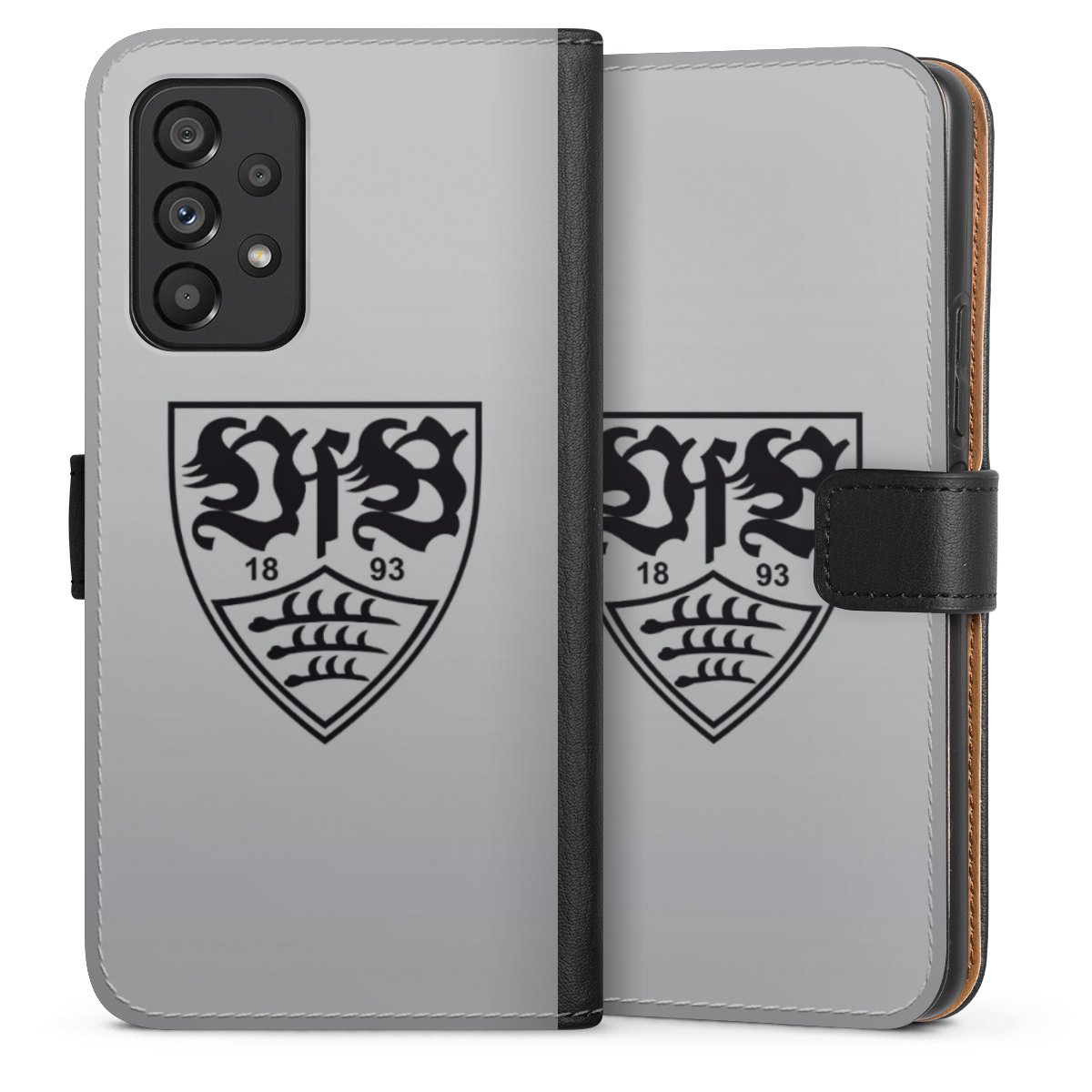 Galaxy A53 5G Handy Klapphülle Handyhülle aus Kunst Leder schwarz Flip Case Logo Vfb Stuttgart Official Licensed Product Sideflip mit Lasche