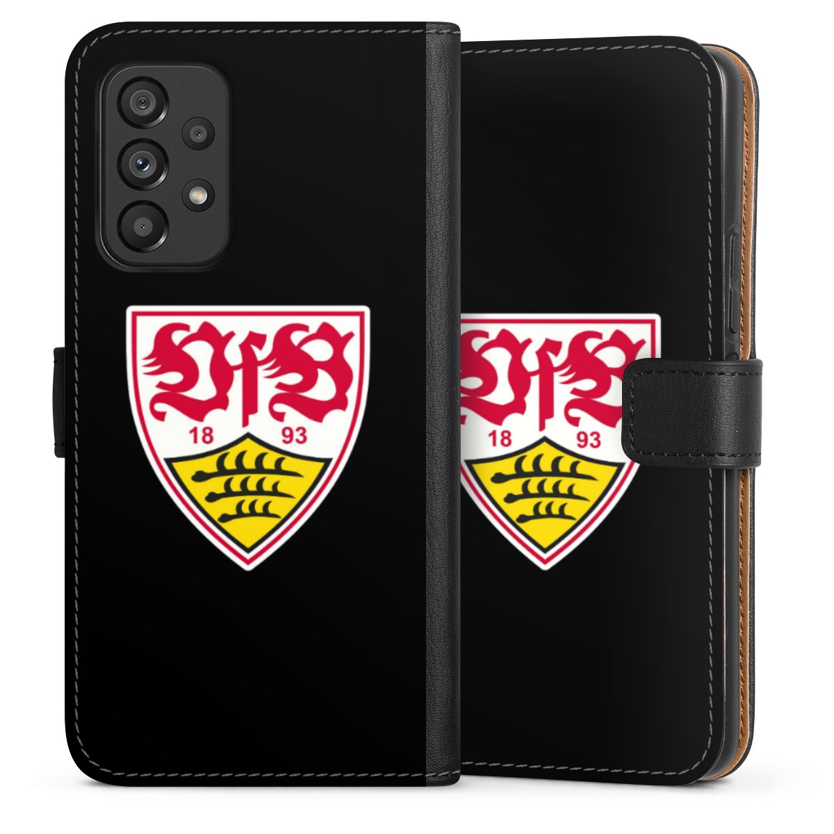 Galaxy A53 5G Handy Klapphülle Handyhülle aus Kunst Leder schwarz Flip Case Vfb Stuttgart Official Licensed Product Coat Of Arms Sideflip mit Lasche