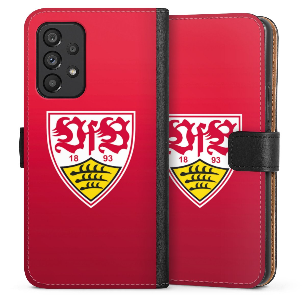 Galaxy A53 5G Handy Klapphülle Handyhülle aus Kunst Leder schwarz Flip Case Official Licensed Product Vfb Stuttgart Sideflip mit Lasche