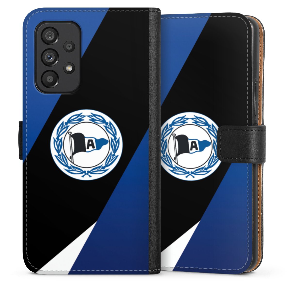 Galaxy A53 5G Handy Klapphülle Handyhülle aus Kunst Leder schwarz Flip Case Official Licensed Product Arminia Bielefeld Dsc Sideflip mit Lasche