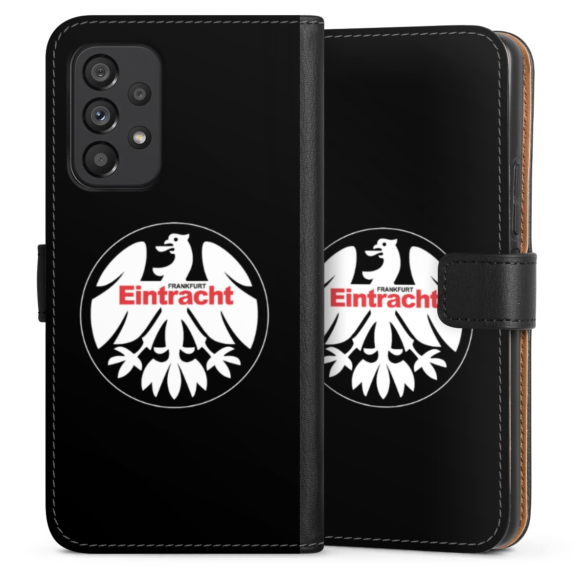 Galaxy A53 5G Handy Klapphülle Handyhülle aus Kunst Leder schwarz Flip Case Official Licensed Product Eintracht Frankfurt Sge Sideflip mit Lasche