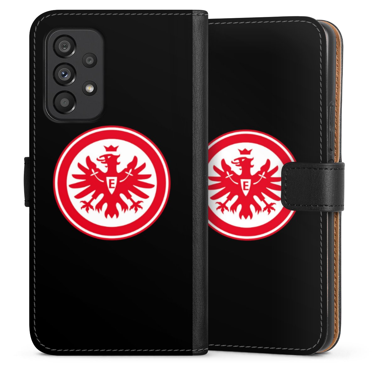 Galaxy A53 5G Handy Klapphülle Handyhülle aus Kunst Leder schwarz Flip Case Eintracht Frankfurt Sge Eagle Sideflip mit Lasche