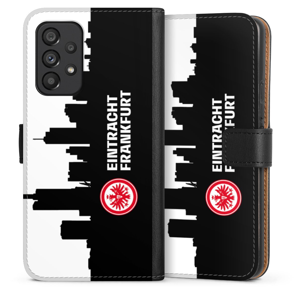 Galaxy A53 5G Handy Klapphülle Handyhülle aus Kunst Leder schwarz Flip Case Sge Eintracht Frankfurt Official Licensed Product Sideflip mit Lasche