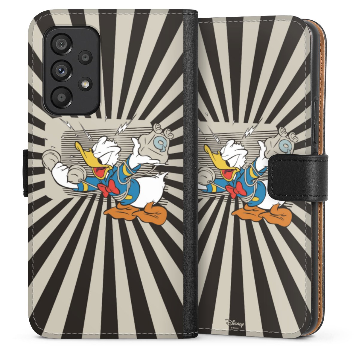 Galaxy A53 5G Handy Klapphülle Handyhülle aus Kunst Leder schwarz Flip Case Donald Duck Disney Official Licensed Product Sideflip mit Lasche